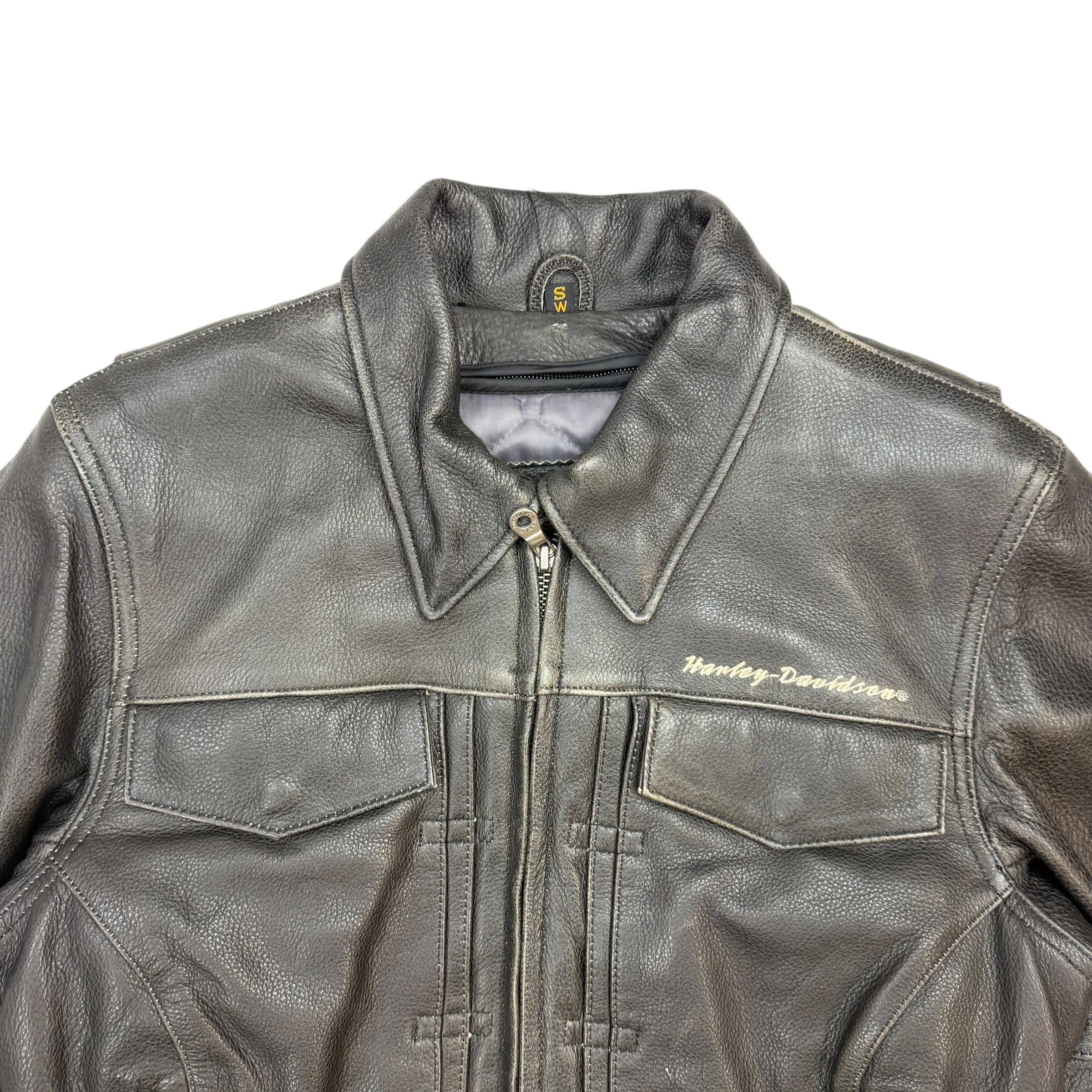 (W) Vintage Harley Davidson Leather Moto Jacket Black