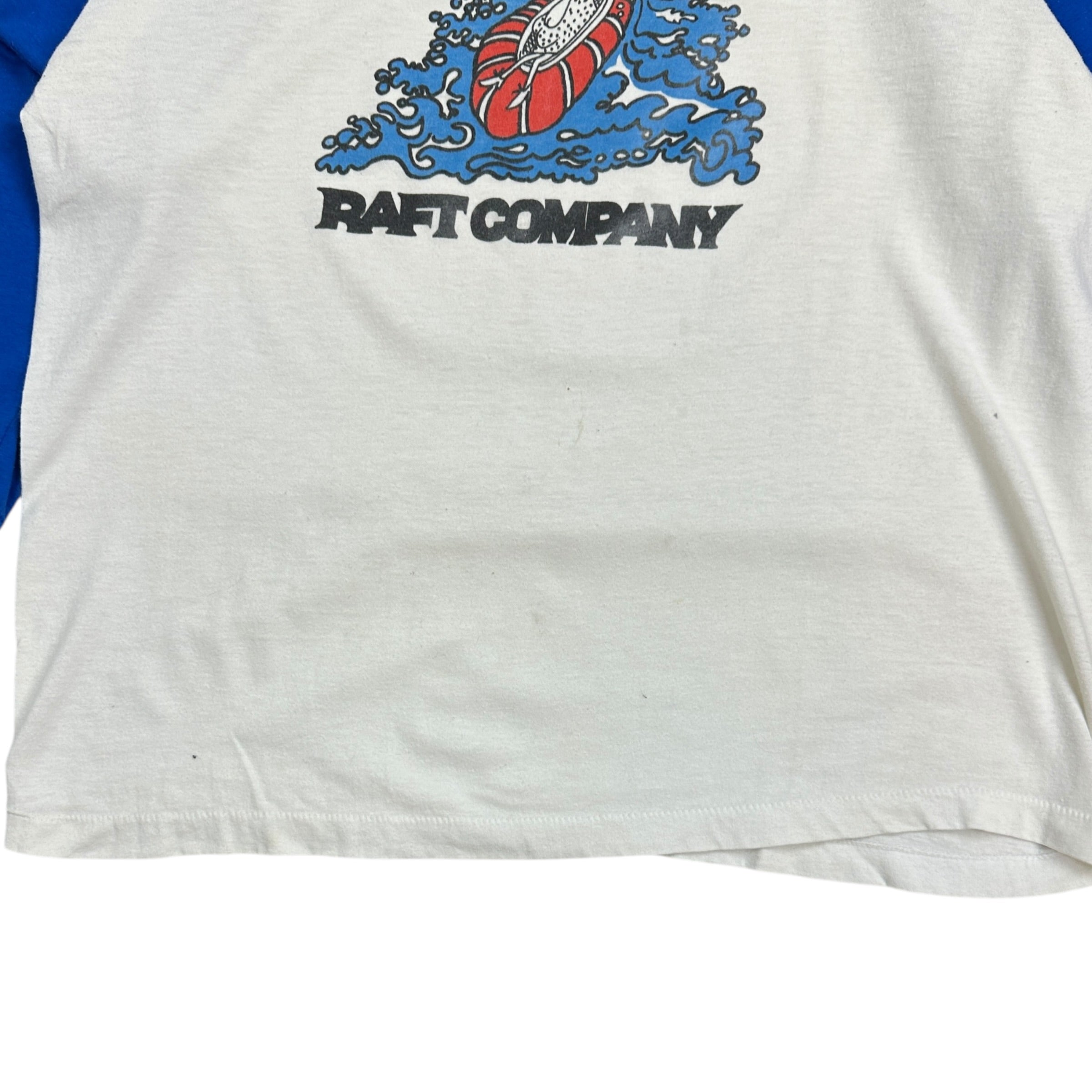 1980s Glacier Raft Company Baseball Tee Blue/White