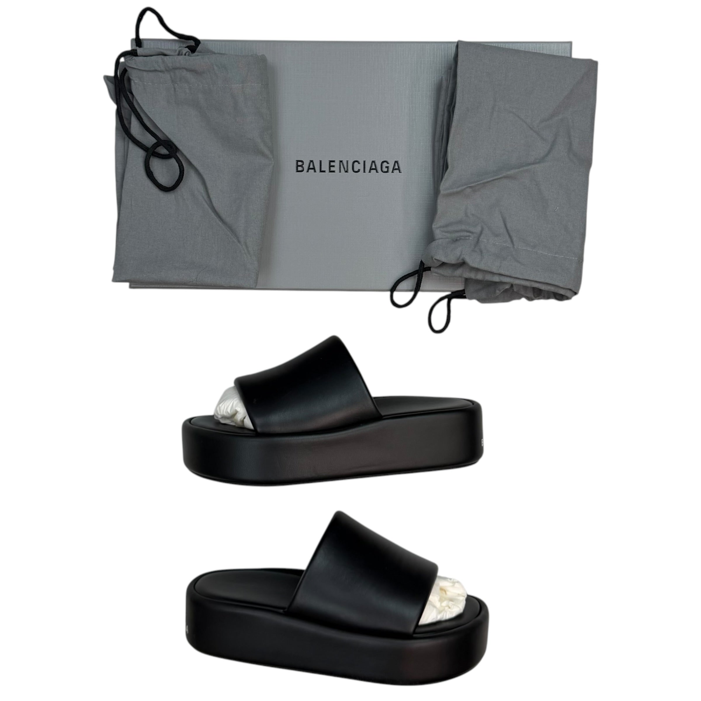 (W) Balenciaga Smooth Nappa Rise Platform Sandals Black