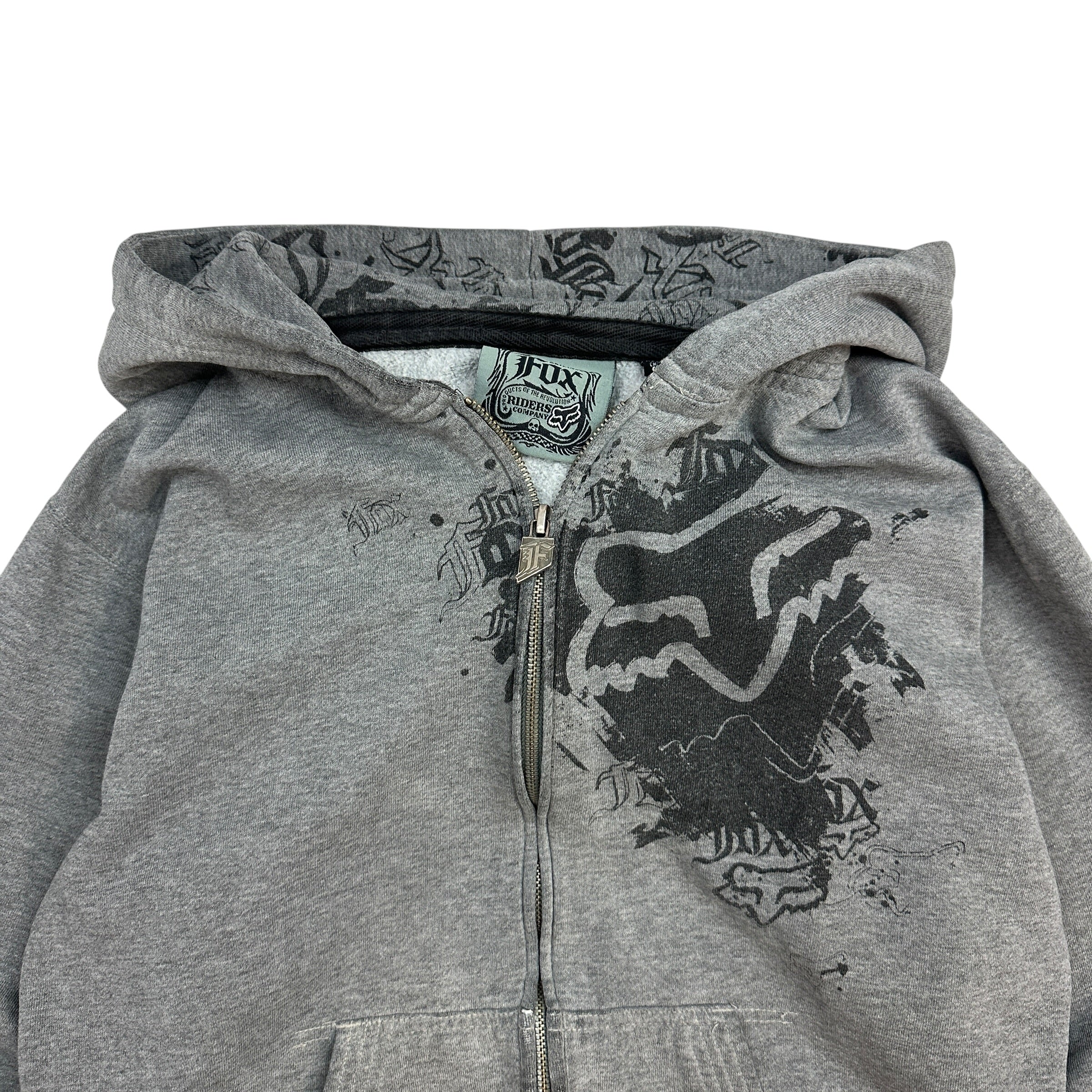 (W) Vintage Y2K Youth Fox Racing Hoodie Grey