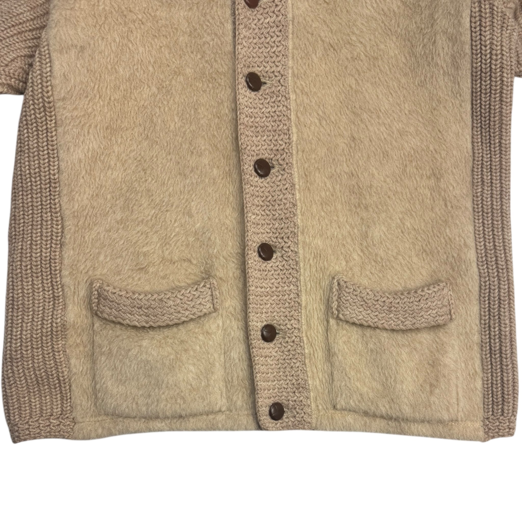 Vintage Two Tone Knit Button Up Cardigan Tan Beige