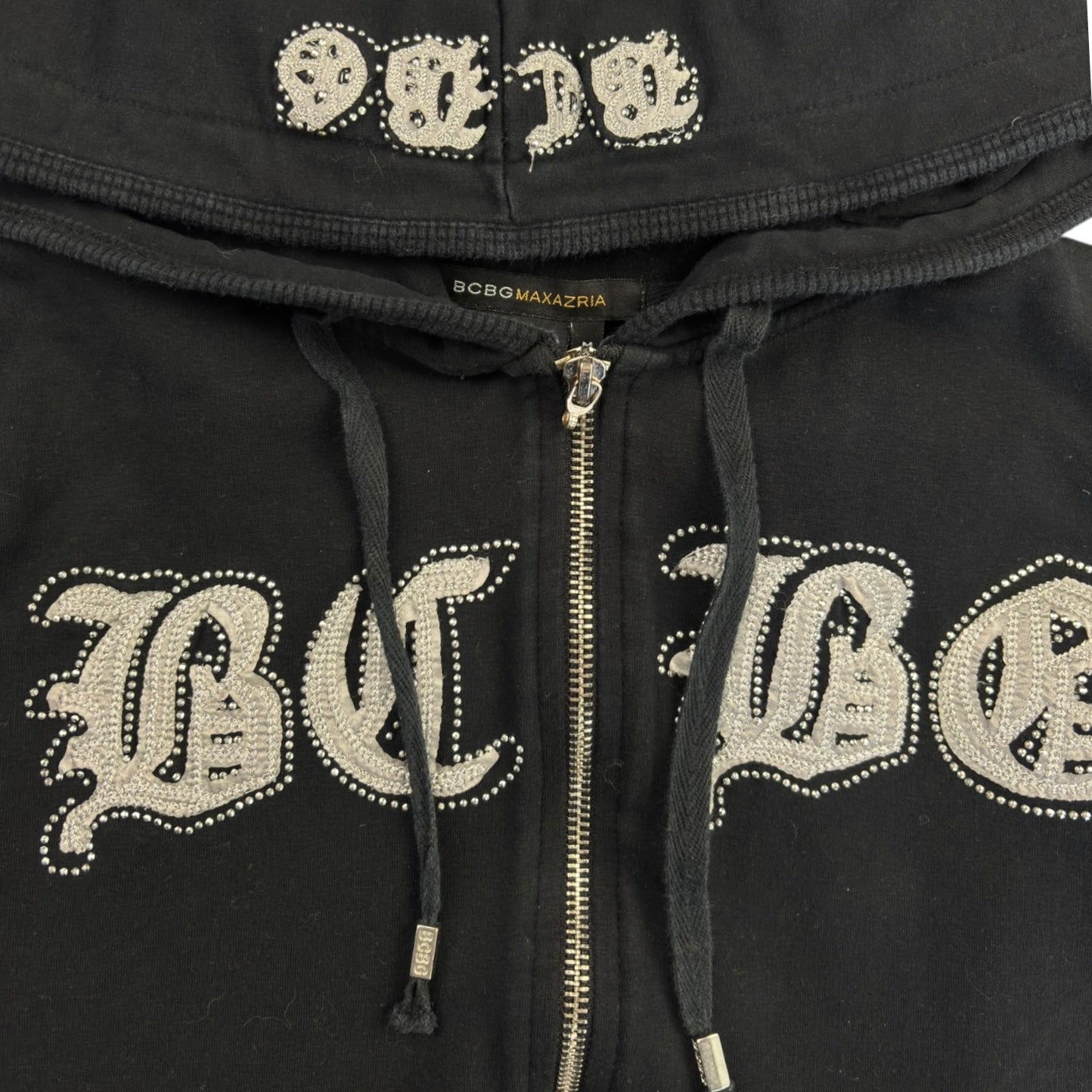 (W) BCBG Rhinestone Zip Up Hoodie Black