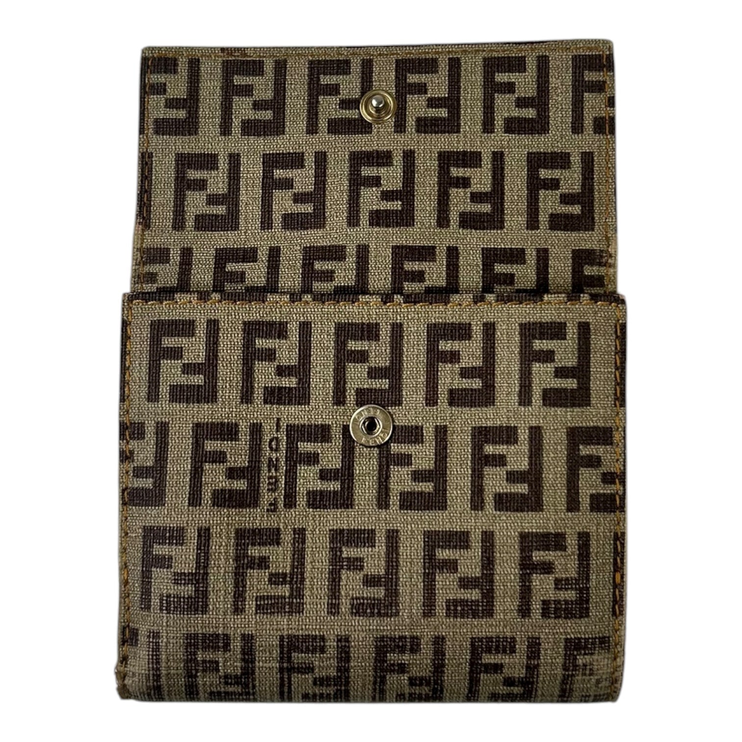 Fendi Zucca Compact Bi-Fold Wallet Beige
