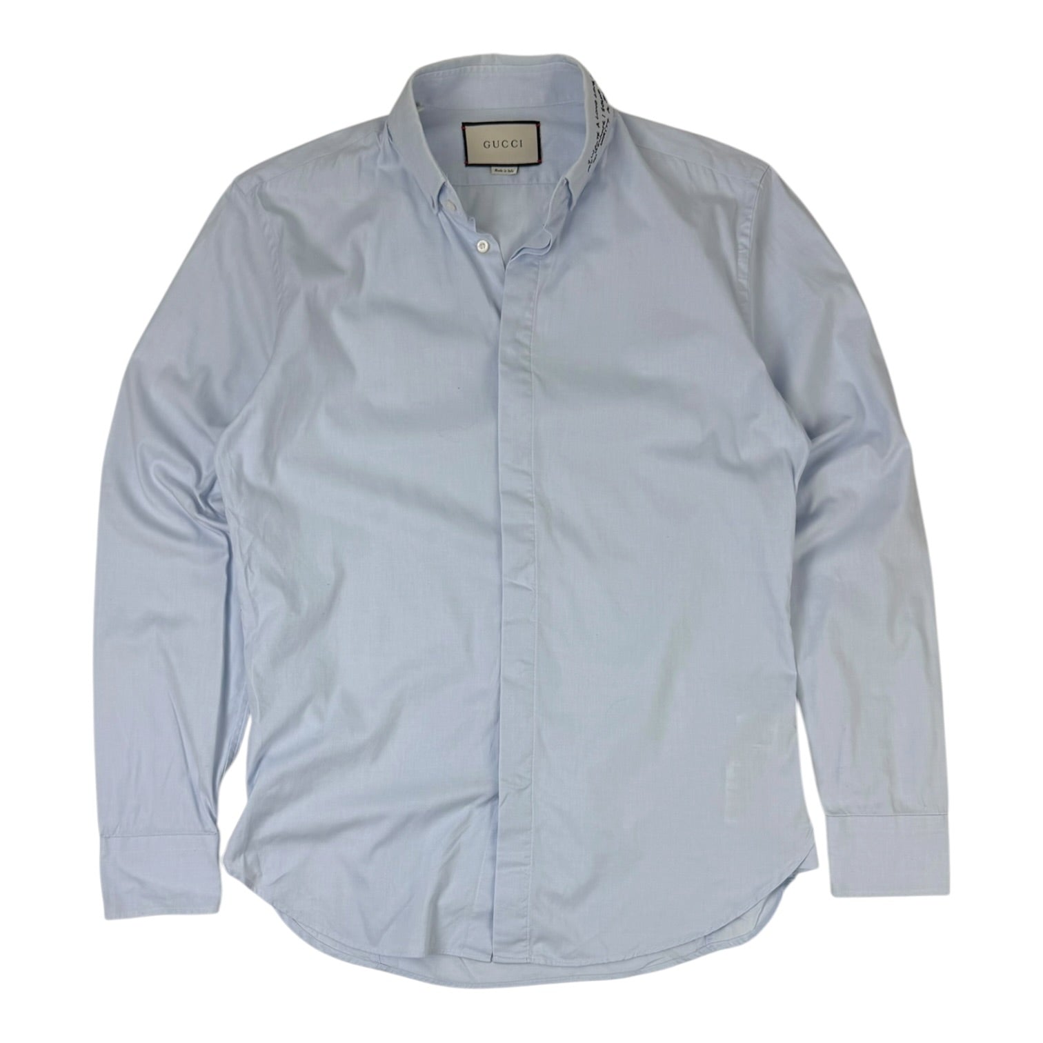 Gucci Embroidered Collars Button-Up Light Blue