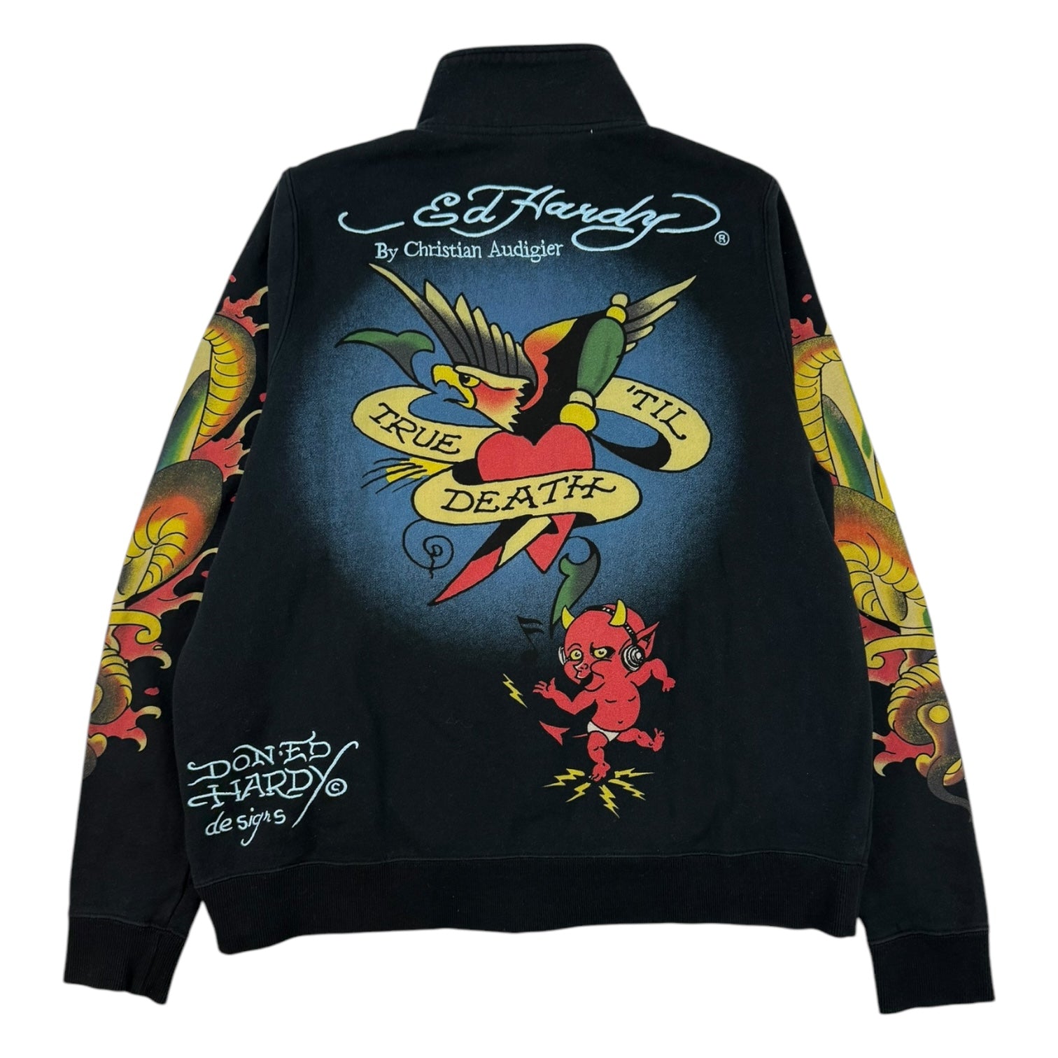 Vintage Y2K Ed Hardy Skull Track Jacket Black