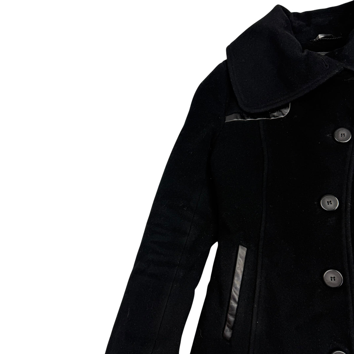 (W) Mackage Wool Leather Trim Peacoat Black