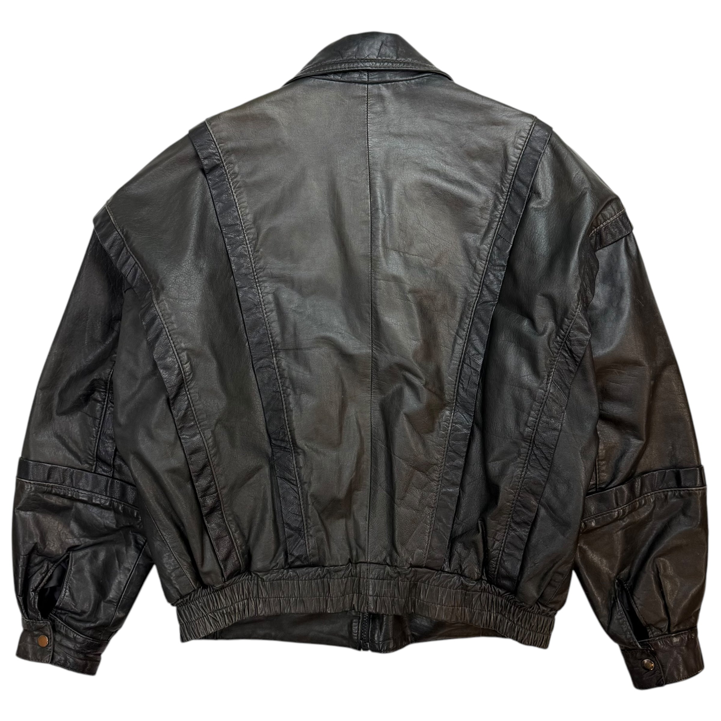 Vintage Leather Bomber Jacket Black