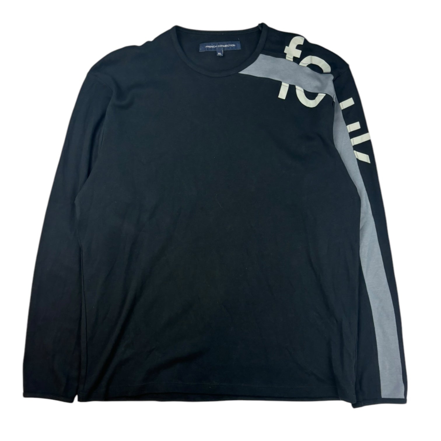 Vintage French Connection Logo Stripe Long Sleeve T-Shirt Black