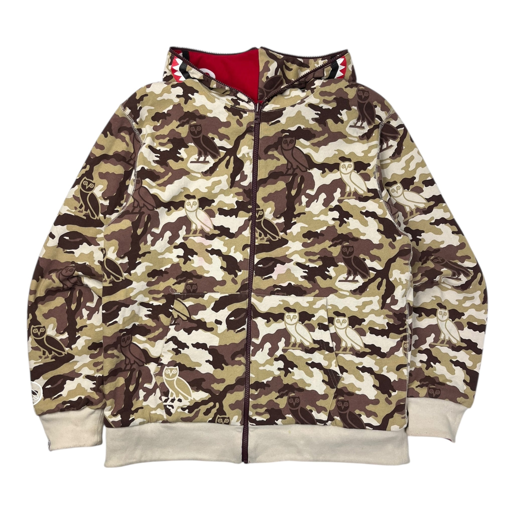 A Bathing Ape X OVO Woodland Camo Shark Reversible Full Zip Hoodie