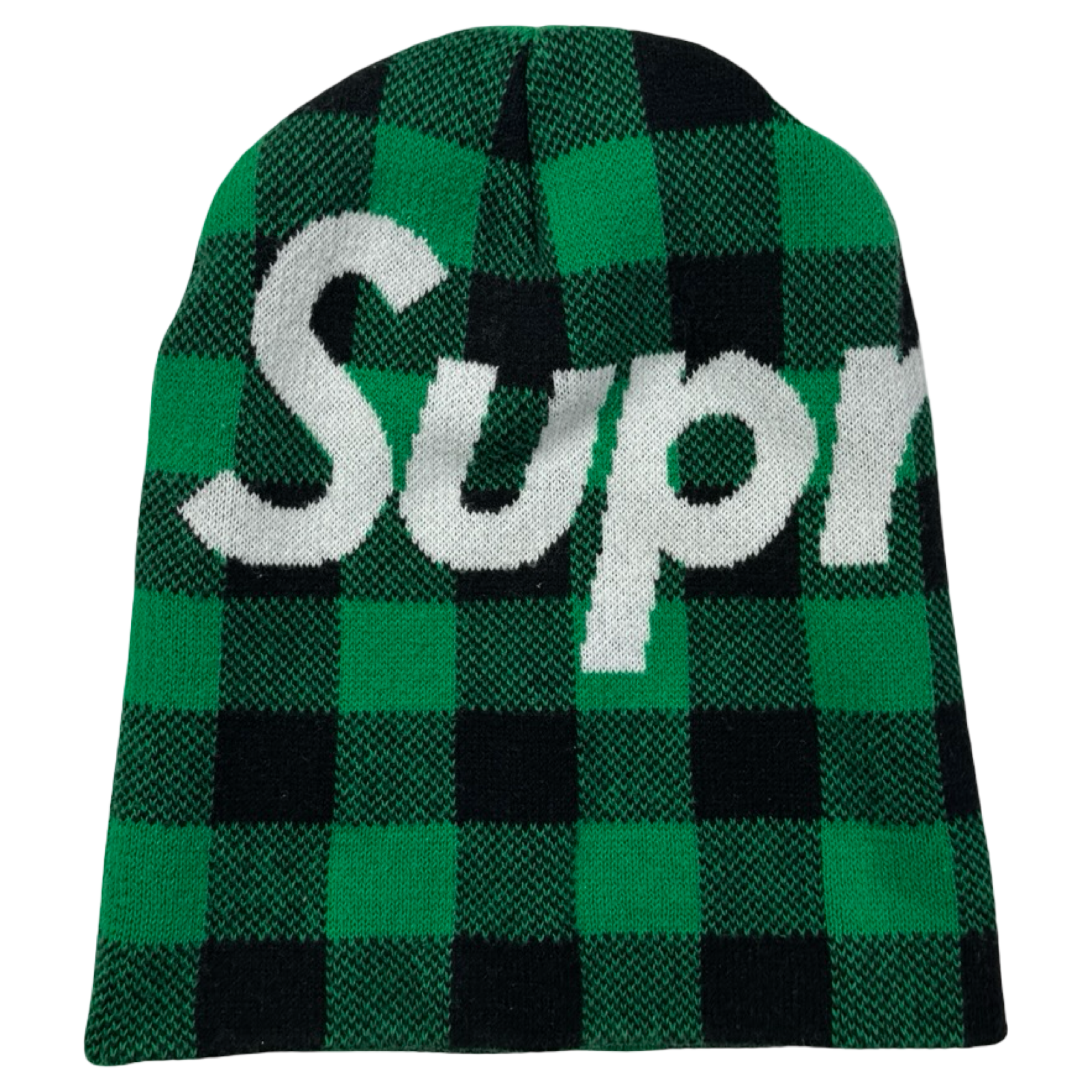 Supreme Big Logo Beanie Green Plaid
