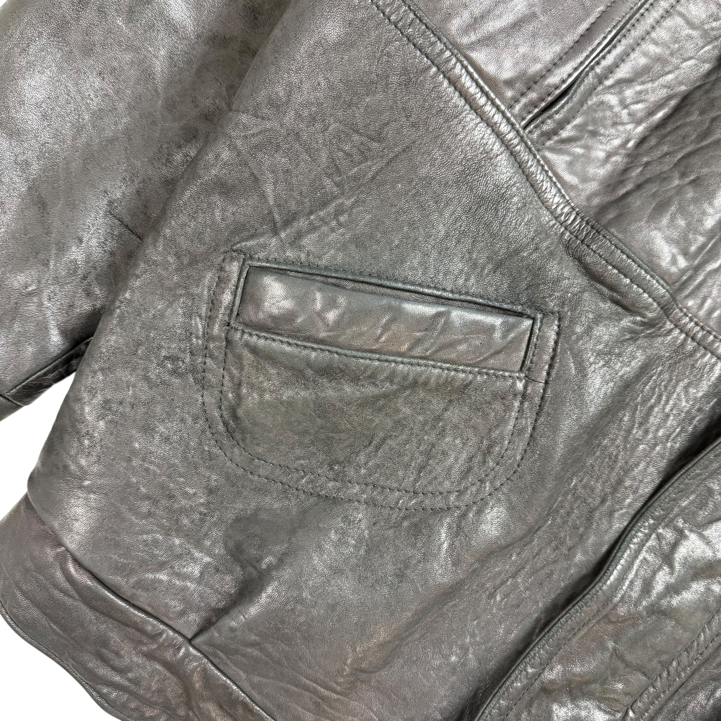 Vintage Leather Bomber Jacket Black