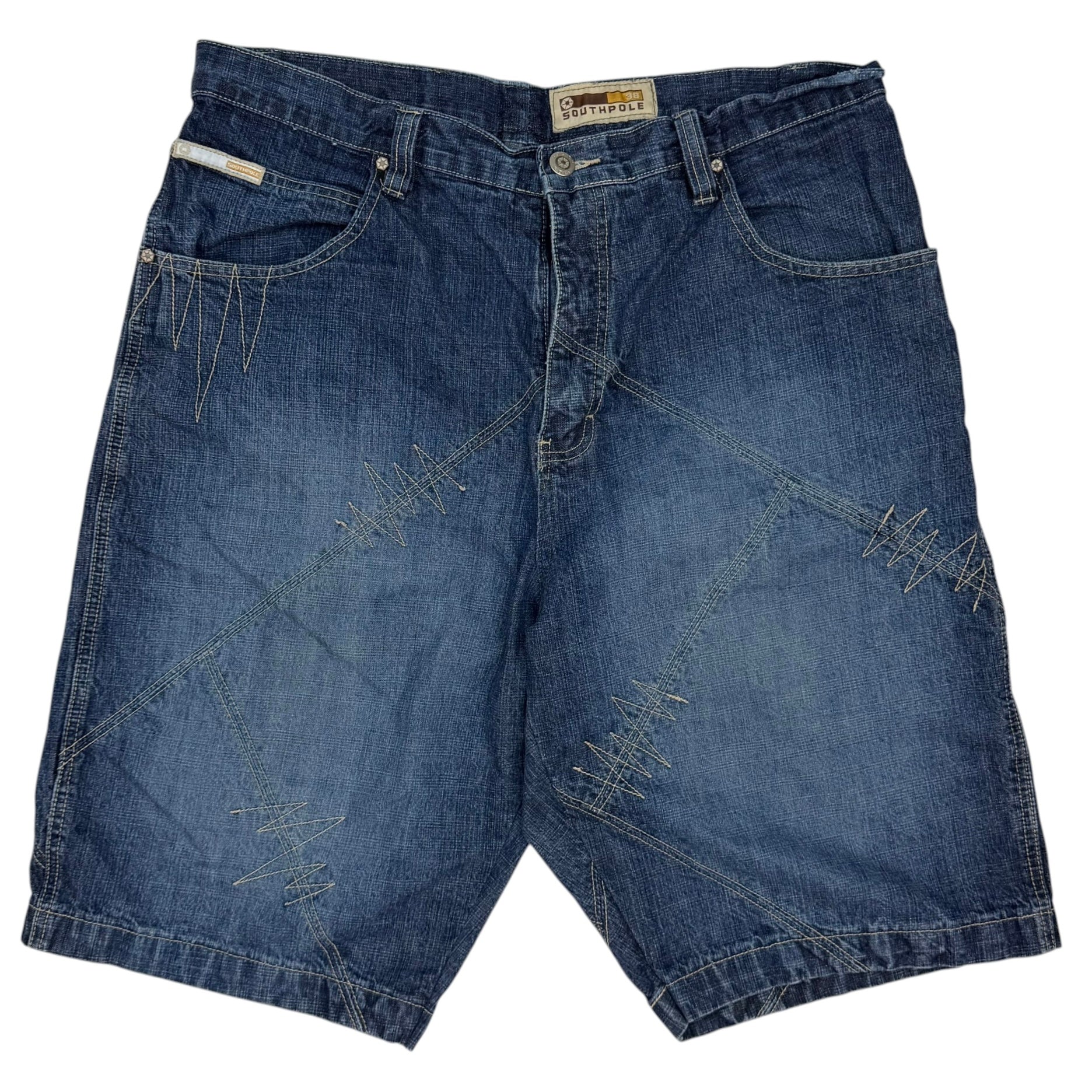 Vintage Southpole Zig Zag Stitch Denim Shorts Blue