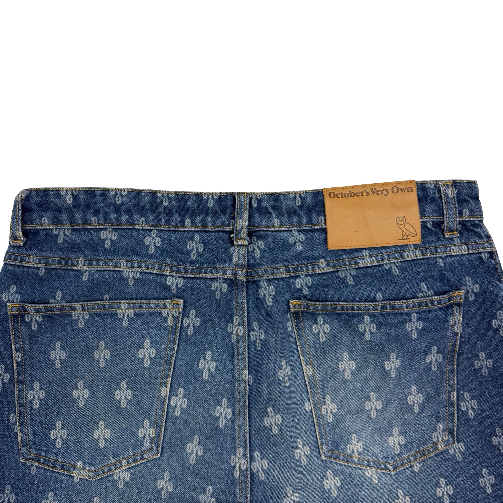 OVO Monogram Laser Etched Relax Fit Denim Jeans Blue
