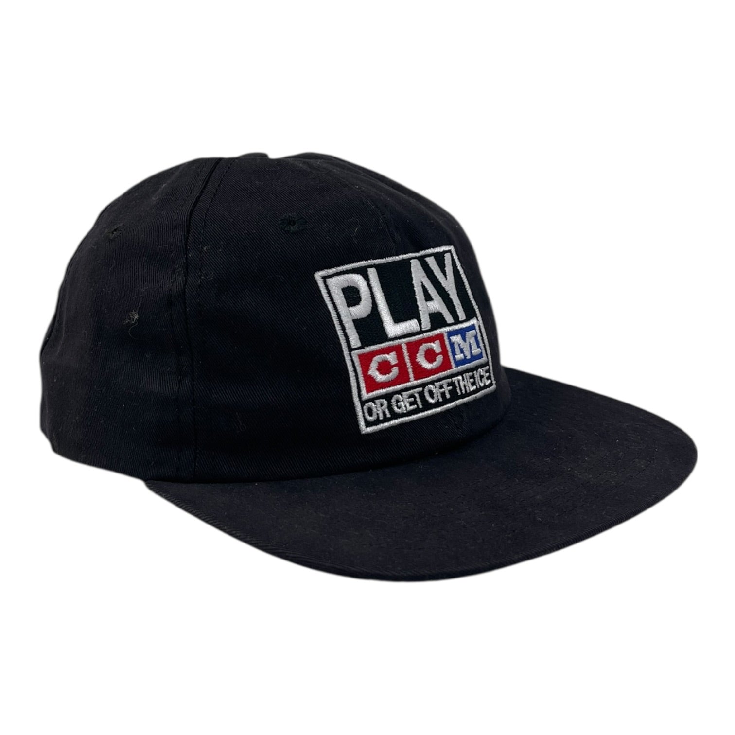 Vintage CCM "Play CCM Or Get Off The Ice" Snap Back Hat Black