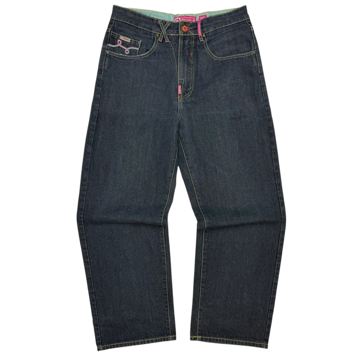 Vintage LRG Embroidered Sugar Skull Raw Denim Jeans Indigo