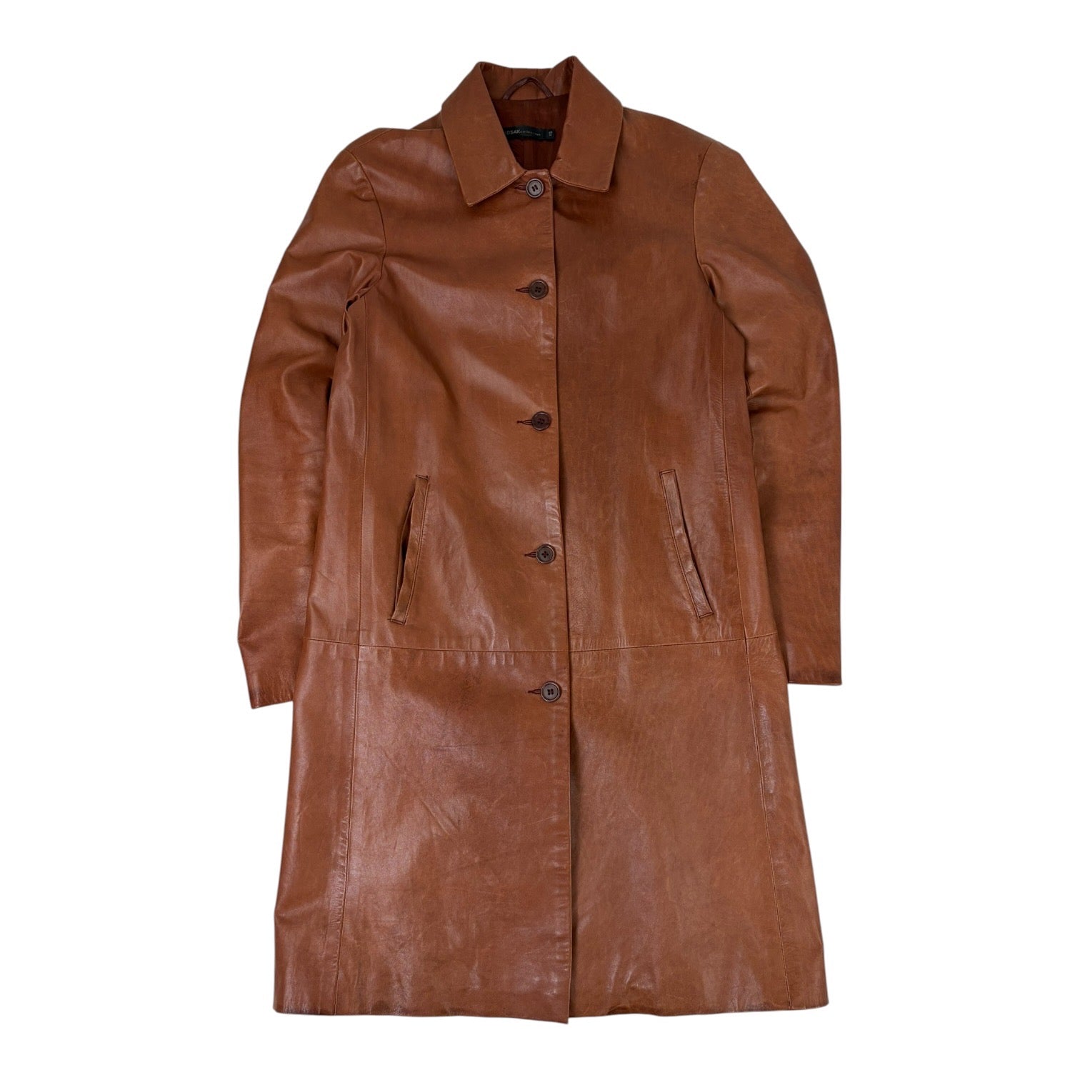 (W) Button-Up Leather Trench Coat Brown