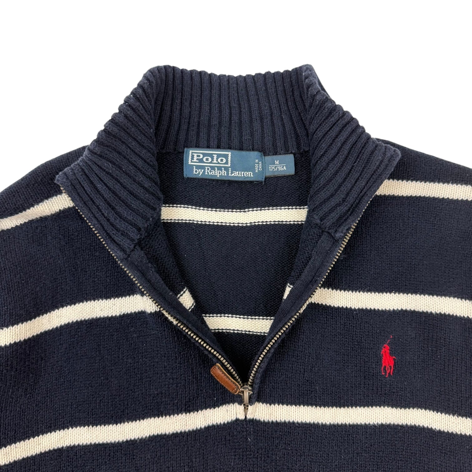 Vintage Polo Ralph Lauren Striped Knitted Quarter Zip Navy/White