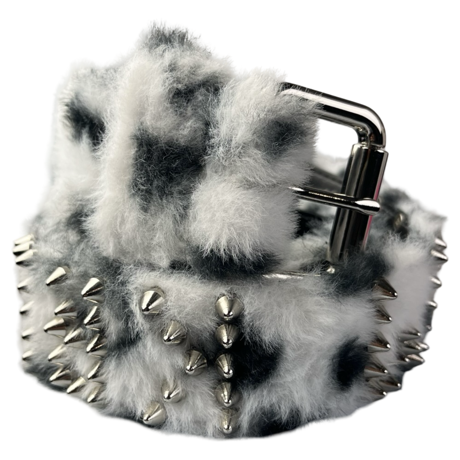 Kim Krueger Studded Fur Belt Leopard Wht/Blk