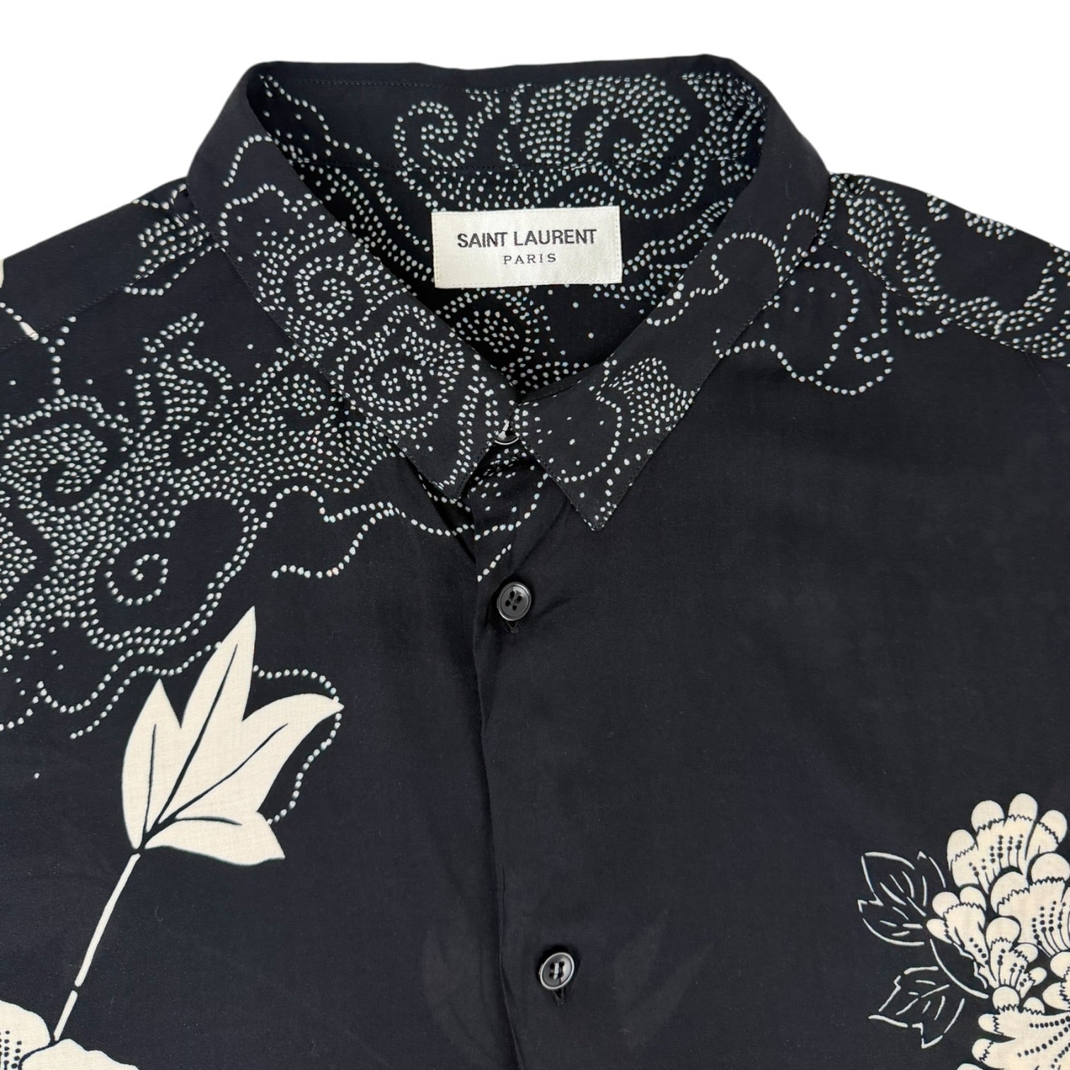 Saint Laurent SS21 Viscose Button-Up Short-Sleeve Shirt Black/White
