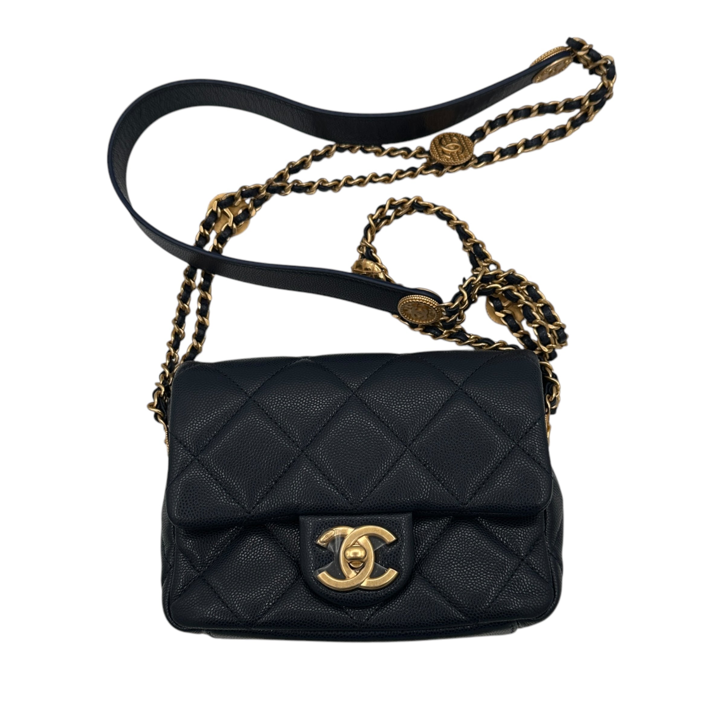 Chanel Caviar Leather Mini Flap Leather Purse Navy