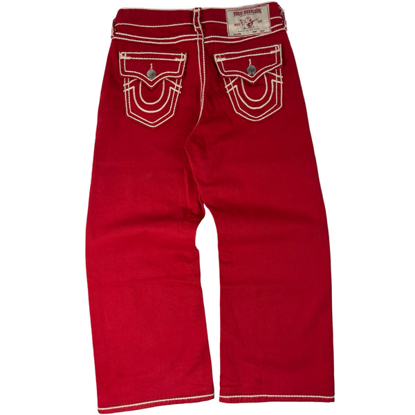 True Religion Vinny Ultra Baggy Denim Embroidered Bottoms Red
