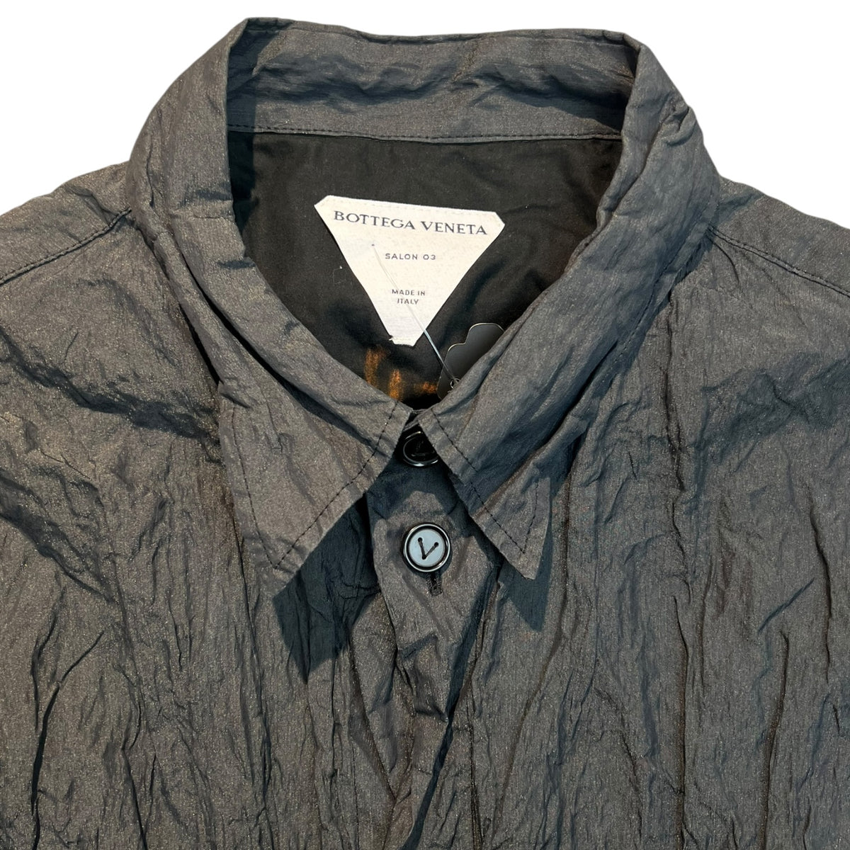 Bottega Veneta Crinkle Button Up Short Charcoal