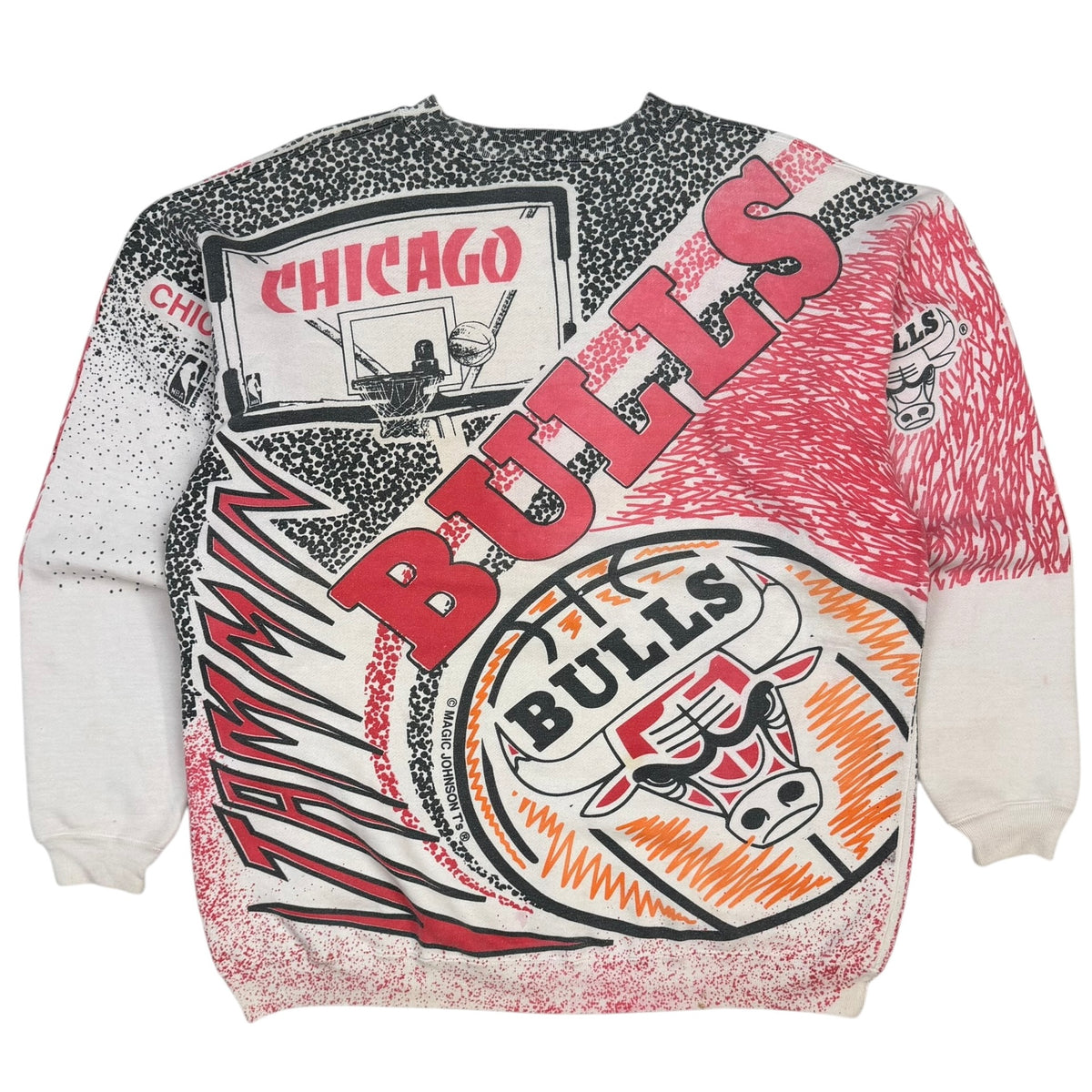 Vintage 90s Chicago Bulls All Over Print Crewneck White