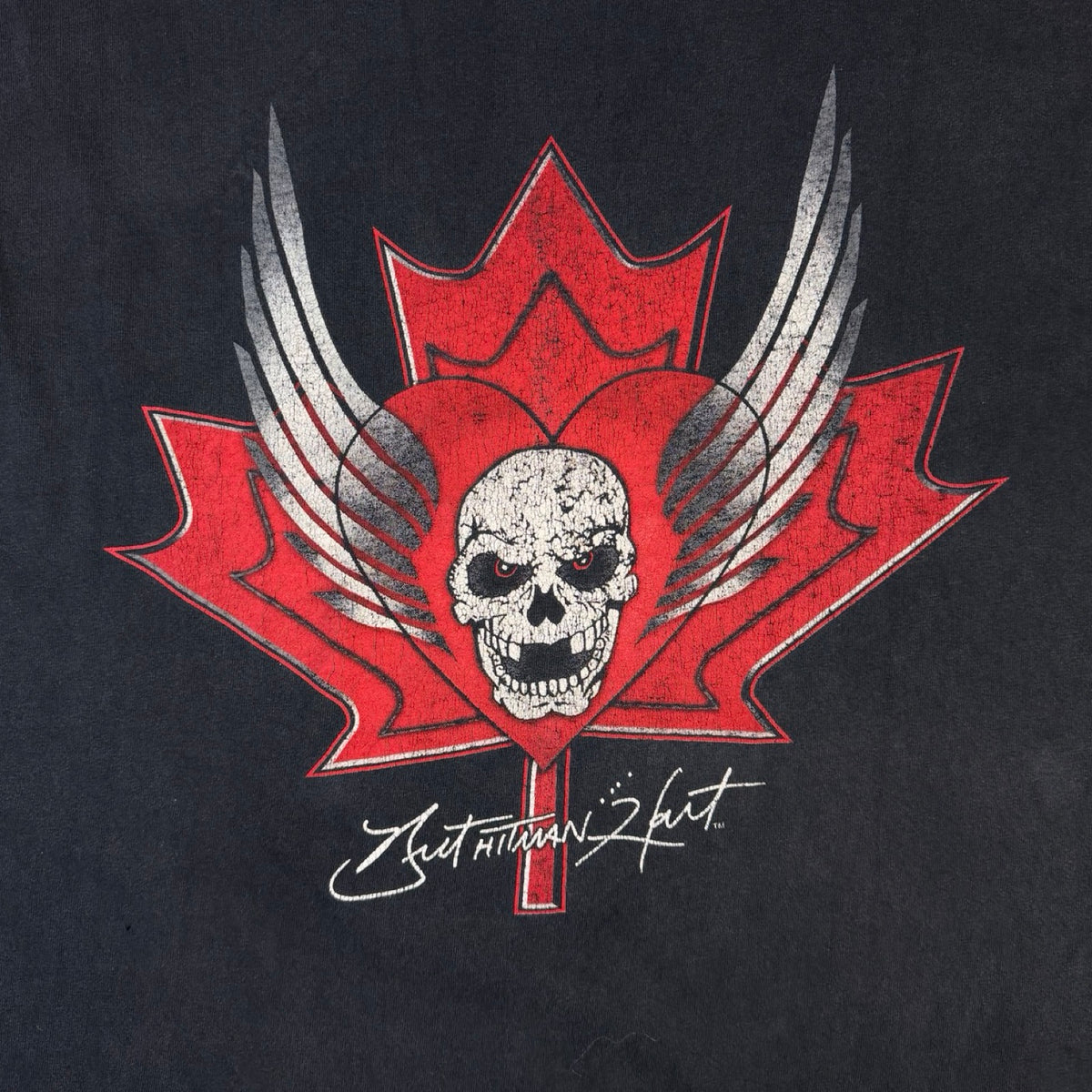 Vintage Bret The Hitman Hart Maple Leaf T-Shirt Black