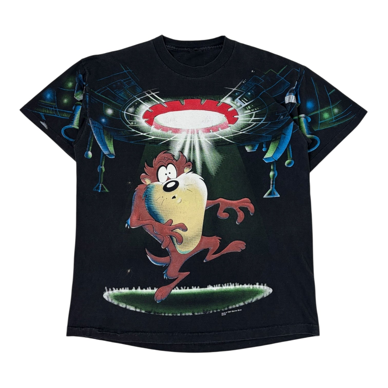 Vintage 1997 Warner Bros. Taz UFO T-Shirt Black