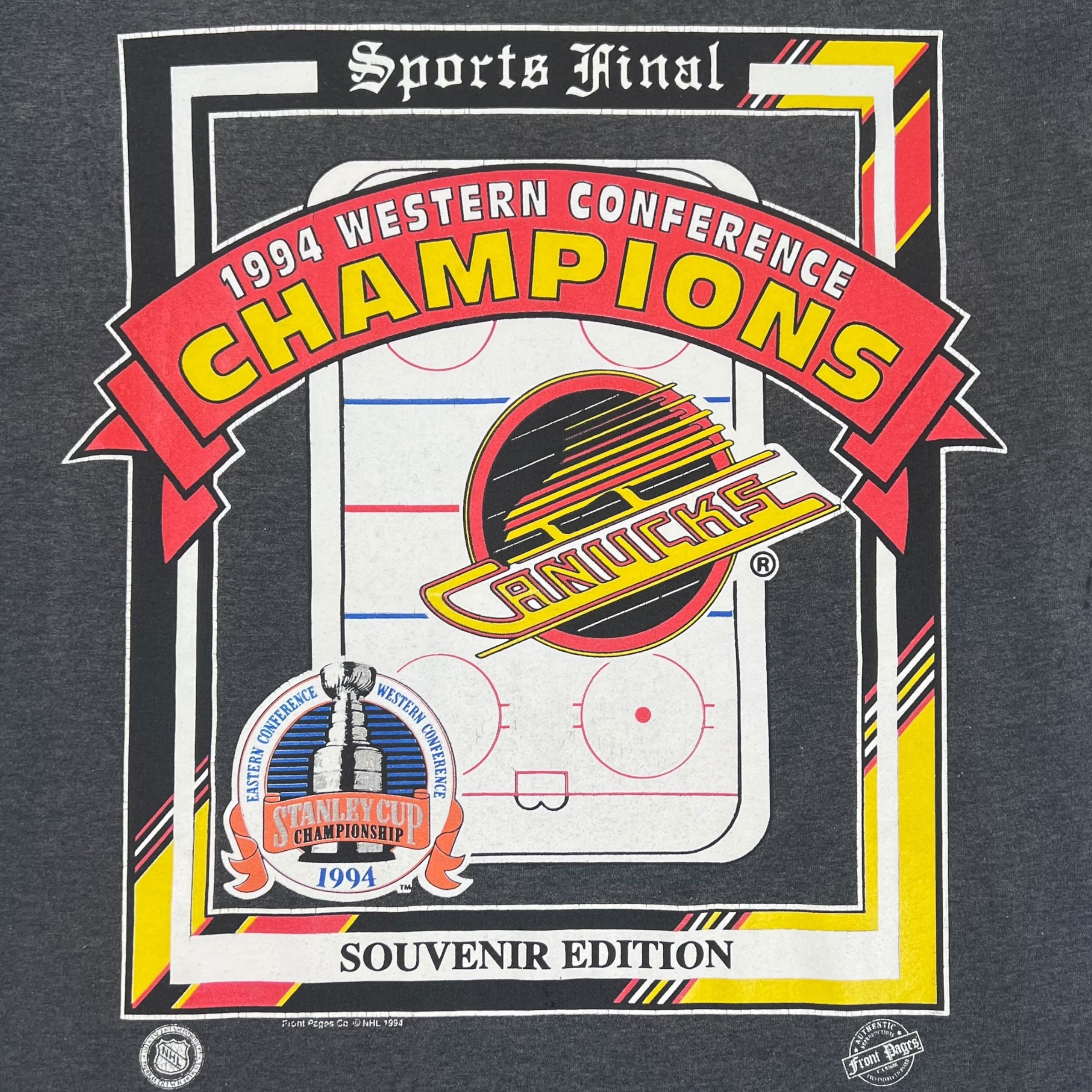 1994 NHL Vancouver Canucks Western Conference Champions T-Shirt Grey