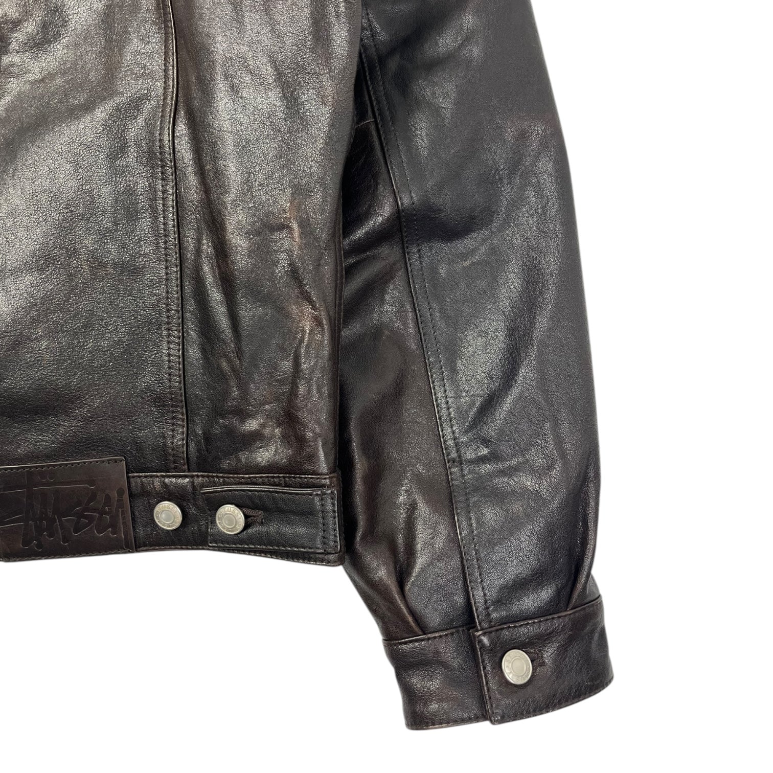 Stussy Leather Trucker Jacket Dark Brown