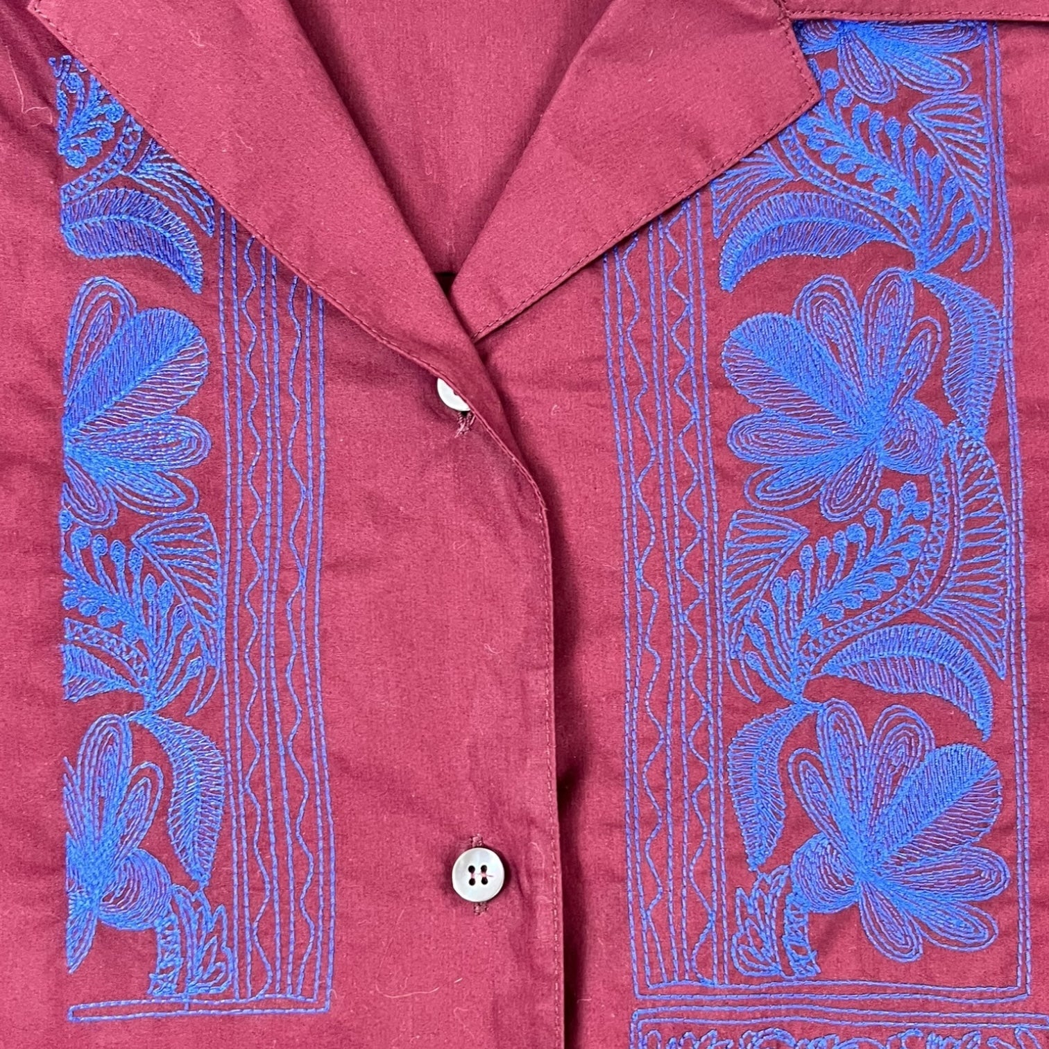 (W) Acne Studios Embroidered Floral Camp Button Up Burgundy
