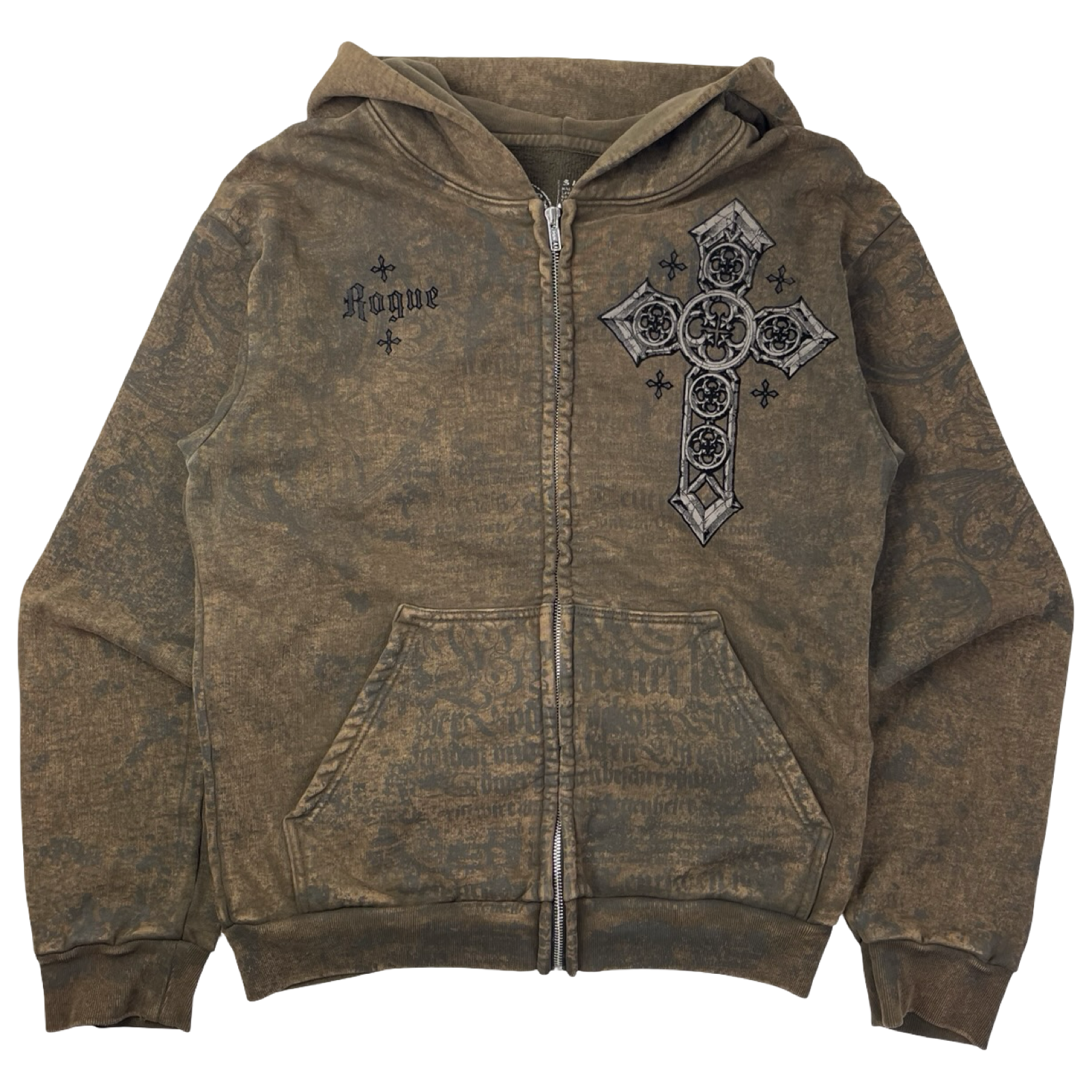 Vintage Y2K Affliction Flocked Celtic Winged Cross Zip Up Hoodie