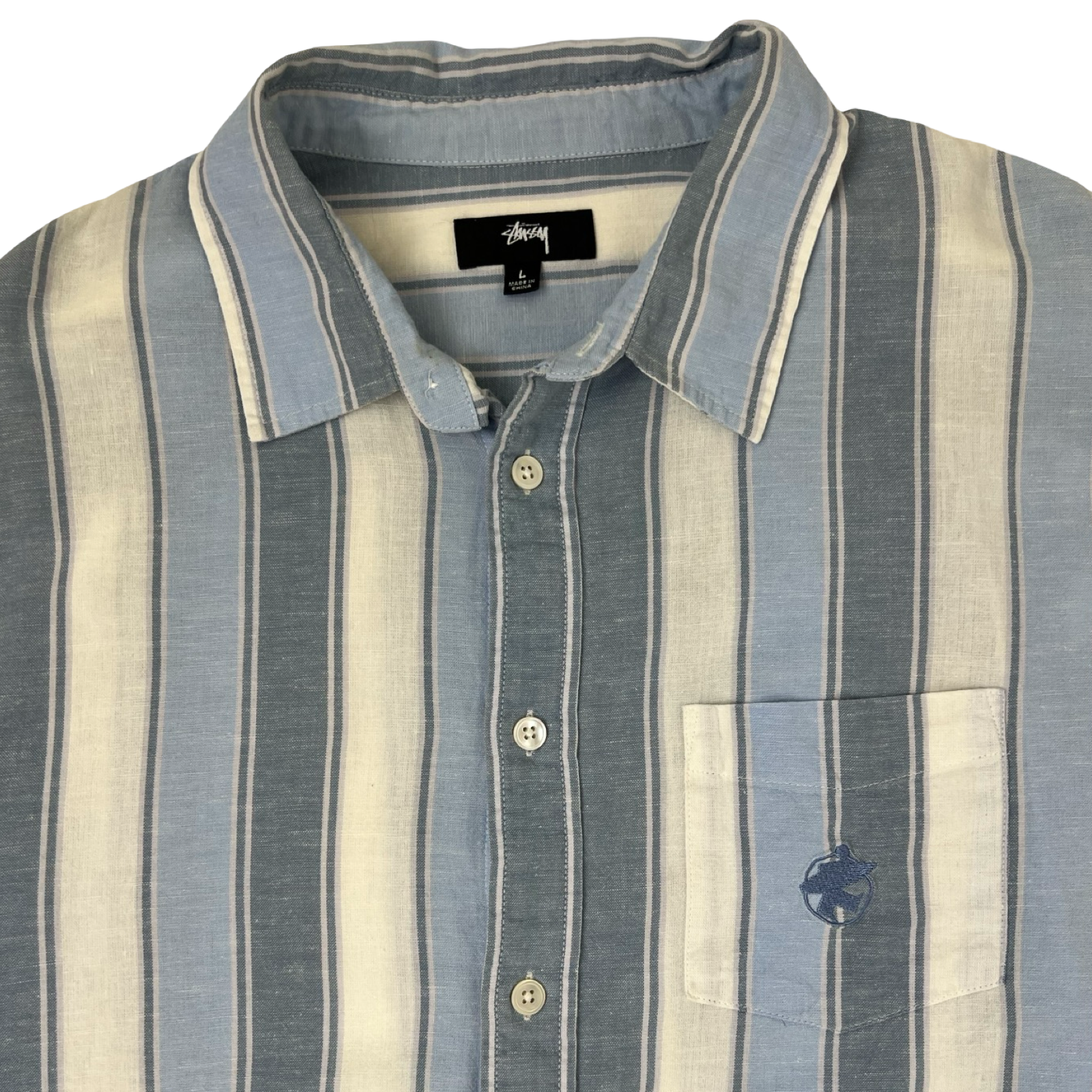 Stussy Wide Striped Button Up Shirt Blue