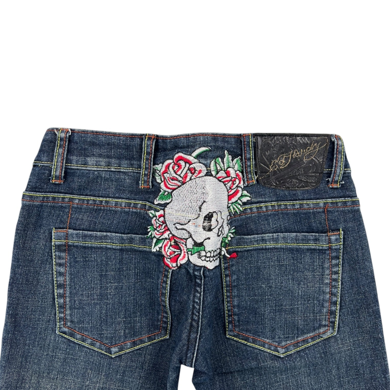 (W) Y2K Ed Hardy Embroidered  Low Rise Jeans