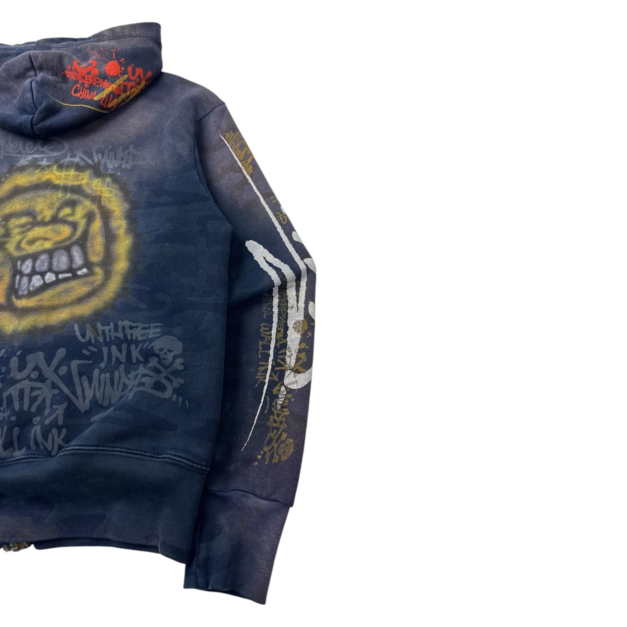 Y2K The Great China Wall Zip Up Hoodie Blue Camo