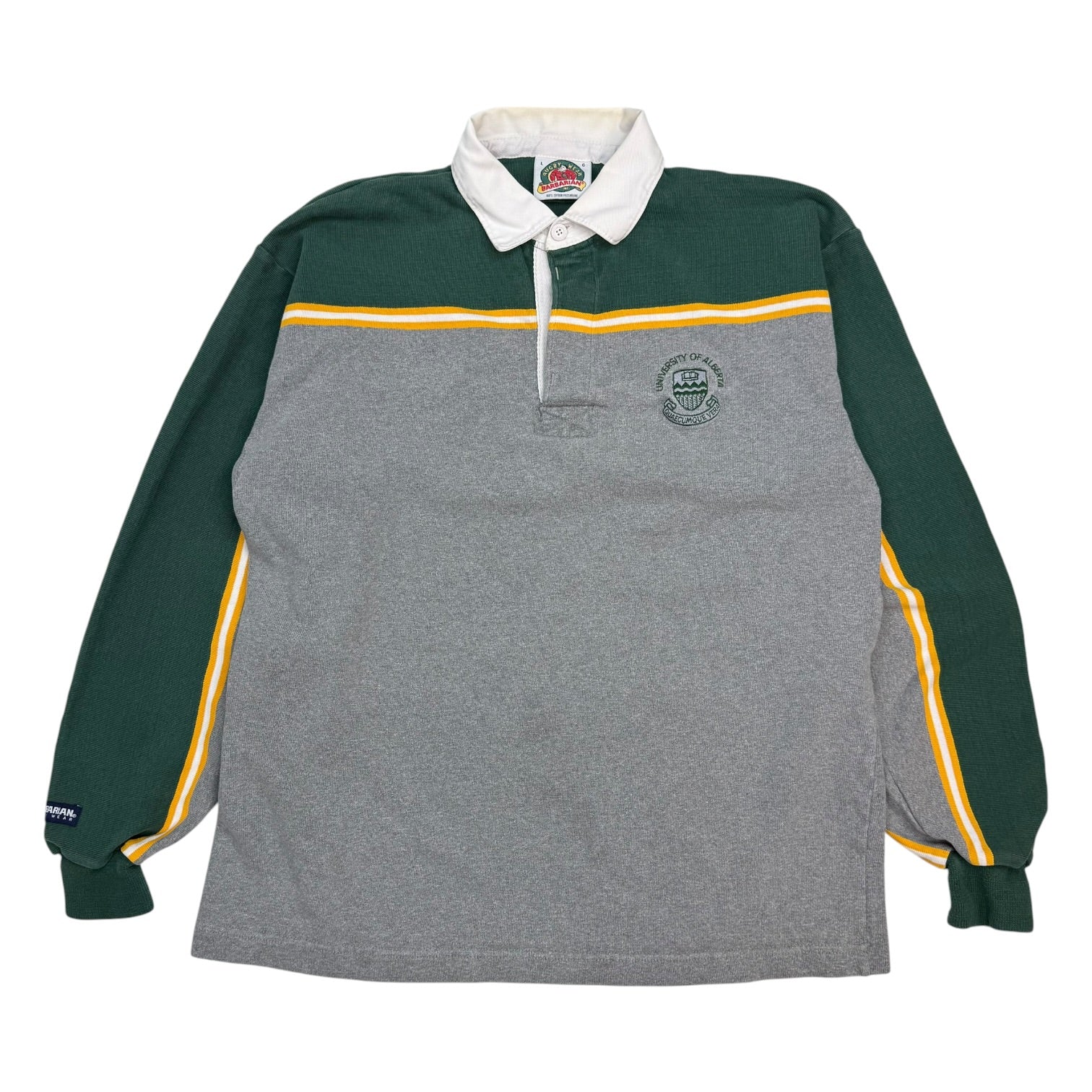 Vintage Barbarian Rugby Wear University Of Alberta L/S Polo Shirt Green/Grey