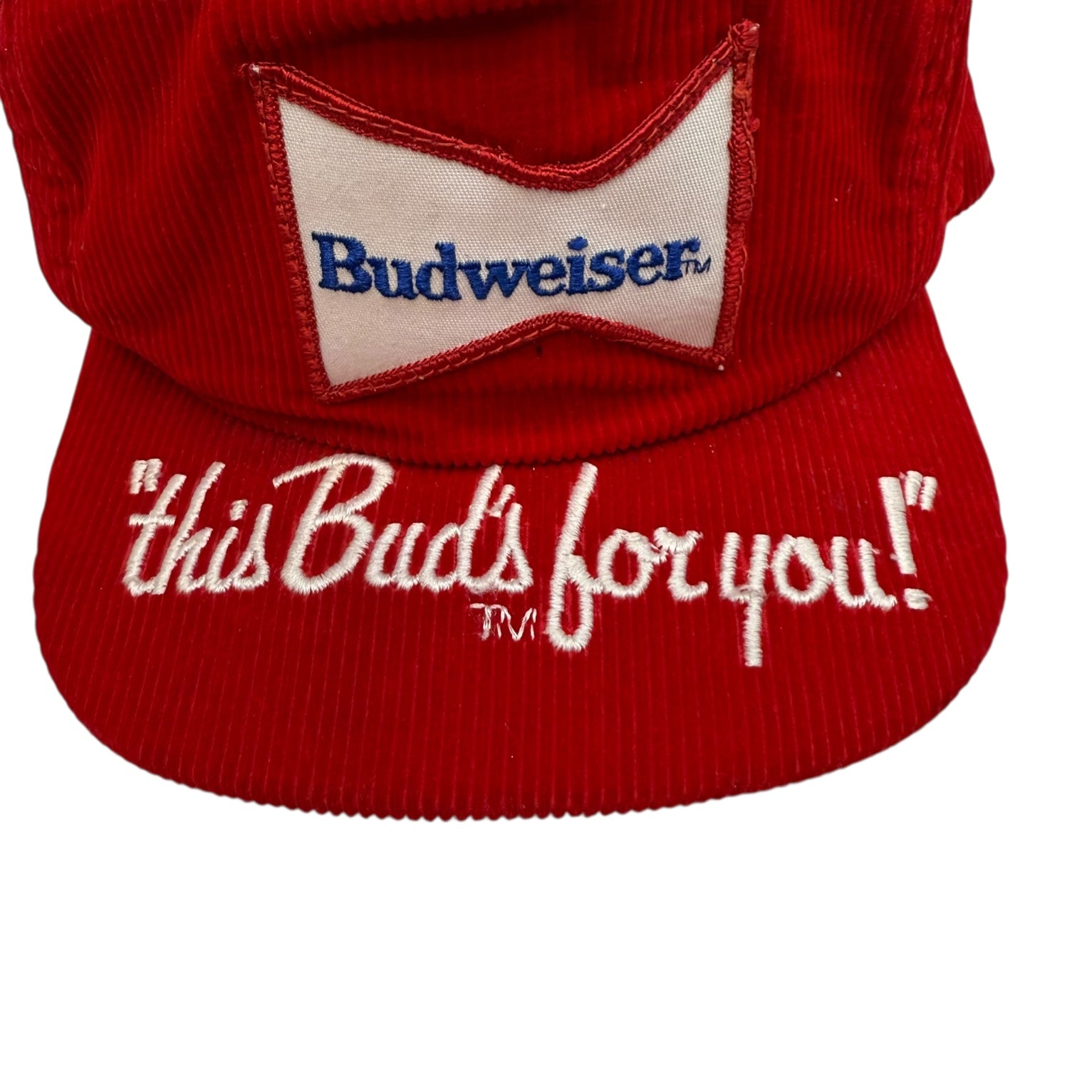 Vintage Budweiser ‘This Buds For You!’ Corduroy Hat Red