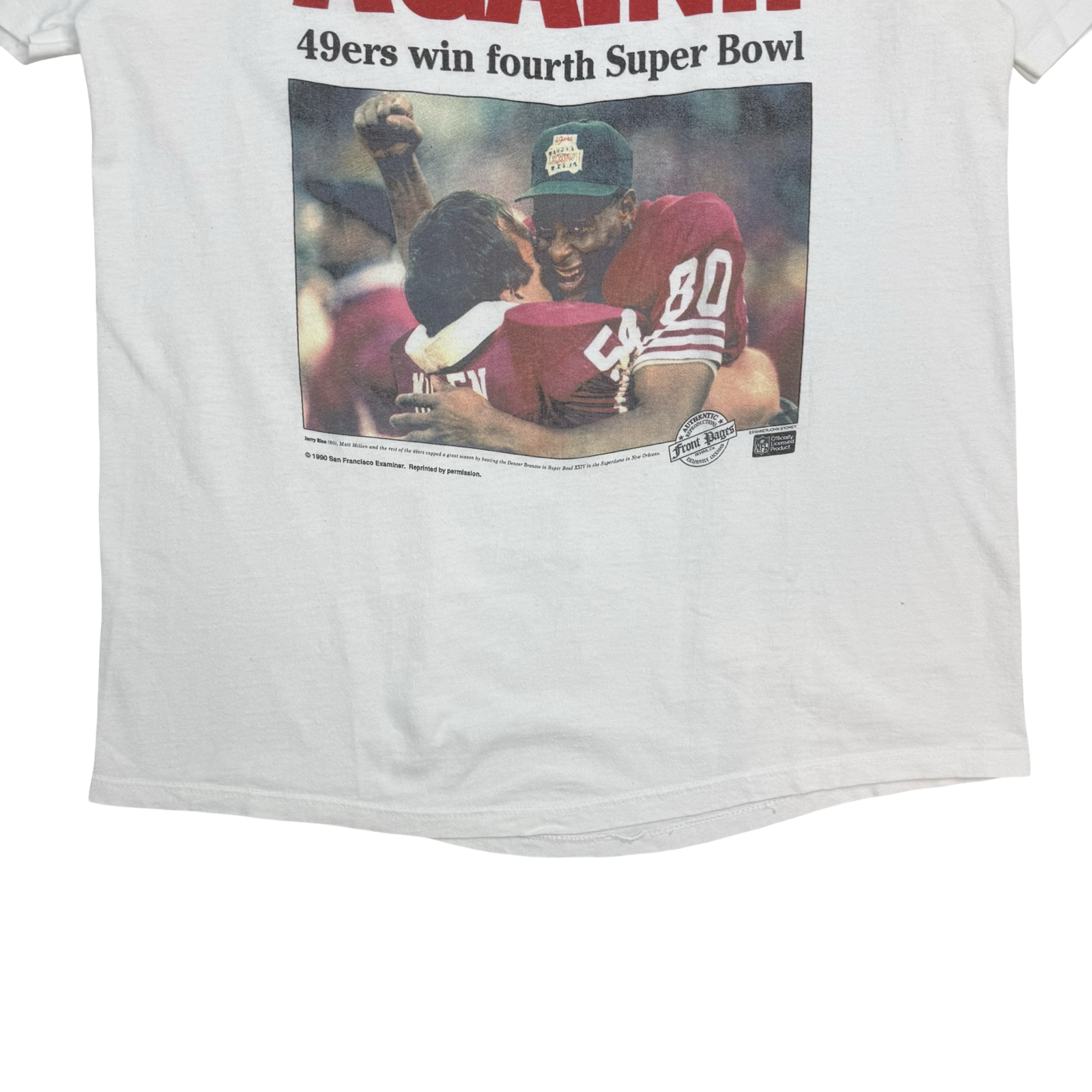 1990 San Francisco 49ers Super Bowl Champs Newpaper Tee White