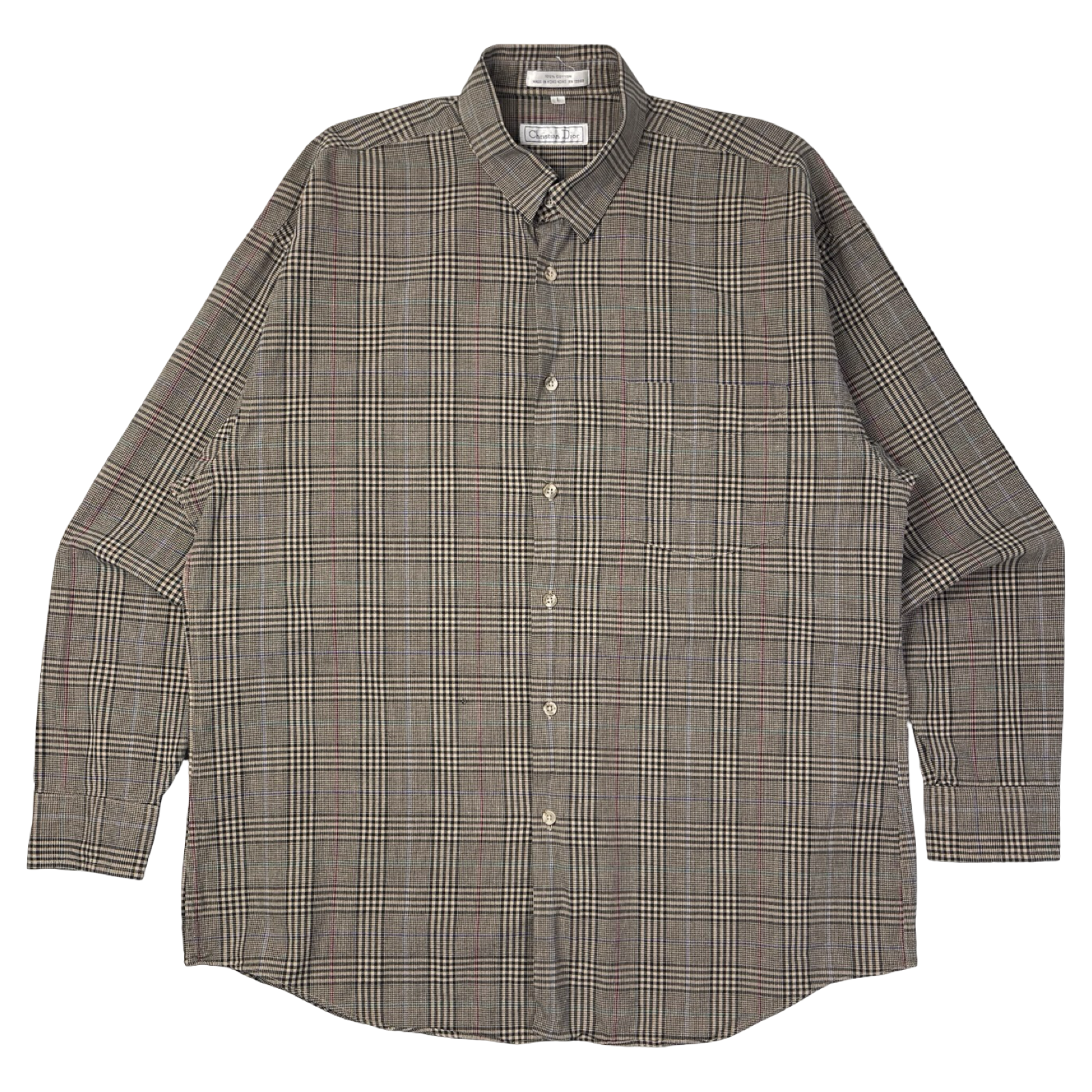 Vintage Christian Dior Plaid Brown Button-Up Shirt