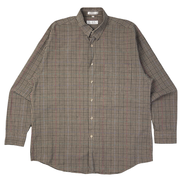 Vintage Christian Dior Plaid Brown Button-Up Shirt