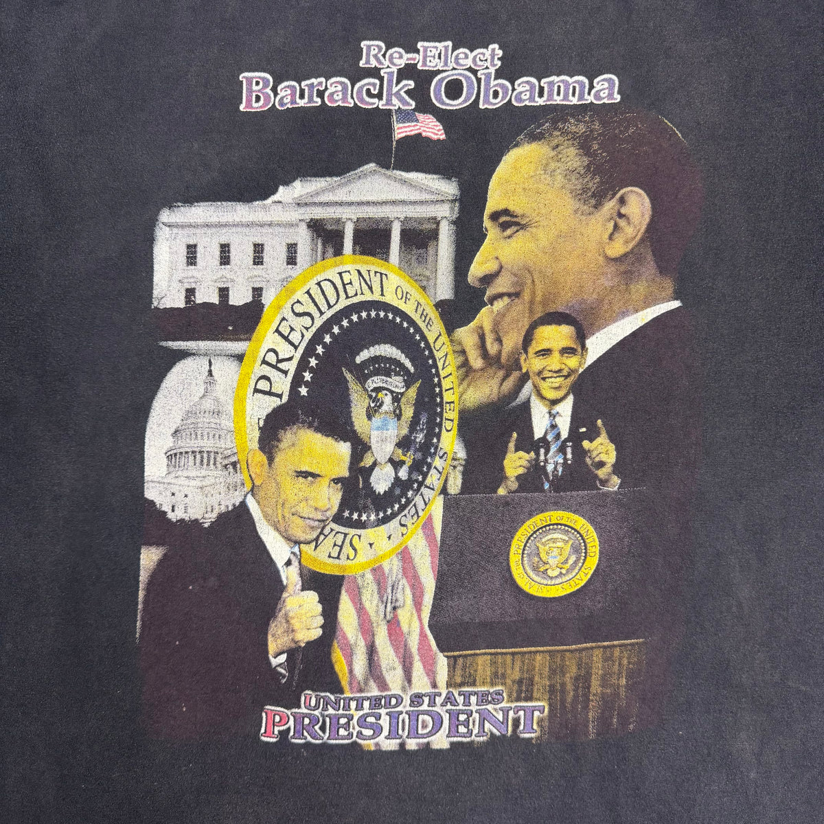 2012 Barack Obama Re-Elect Rap Tee Faded Black