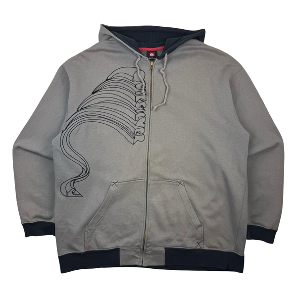 Y2K Quiksilver Embroidered Zip Up Hoodie Grey/Black