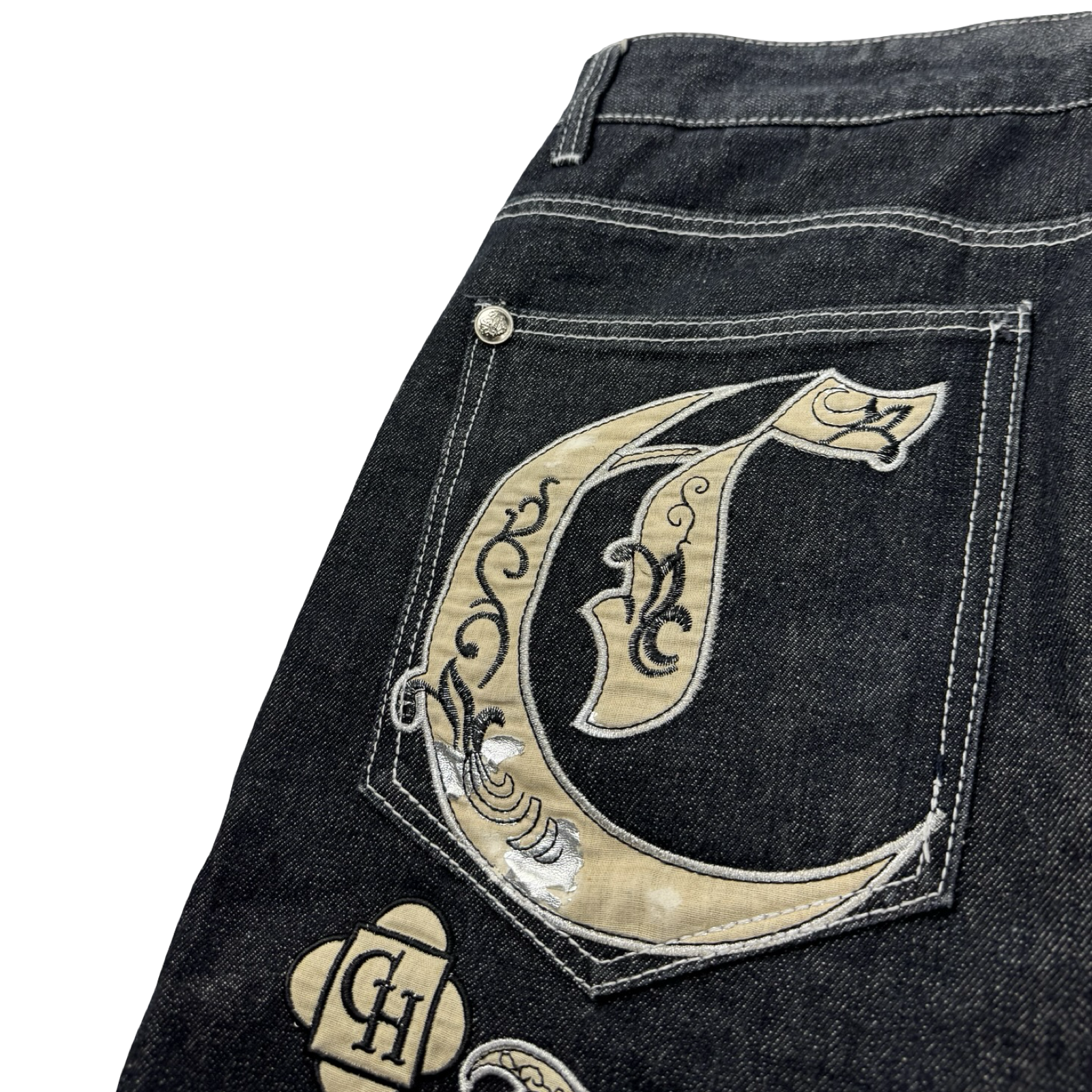 Vintage Y2K Crown Holder Old English Embroidered Jorts