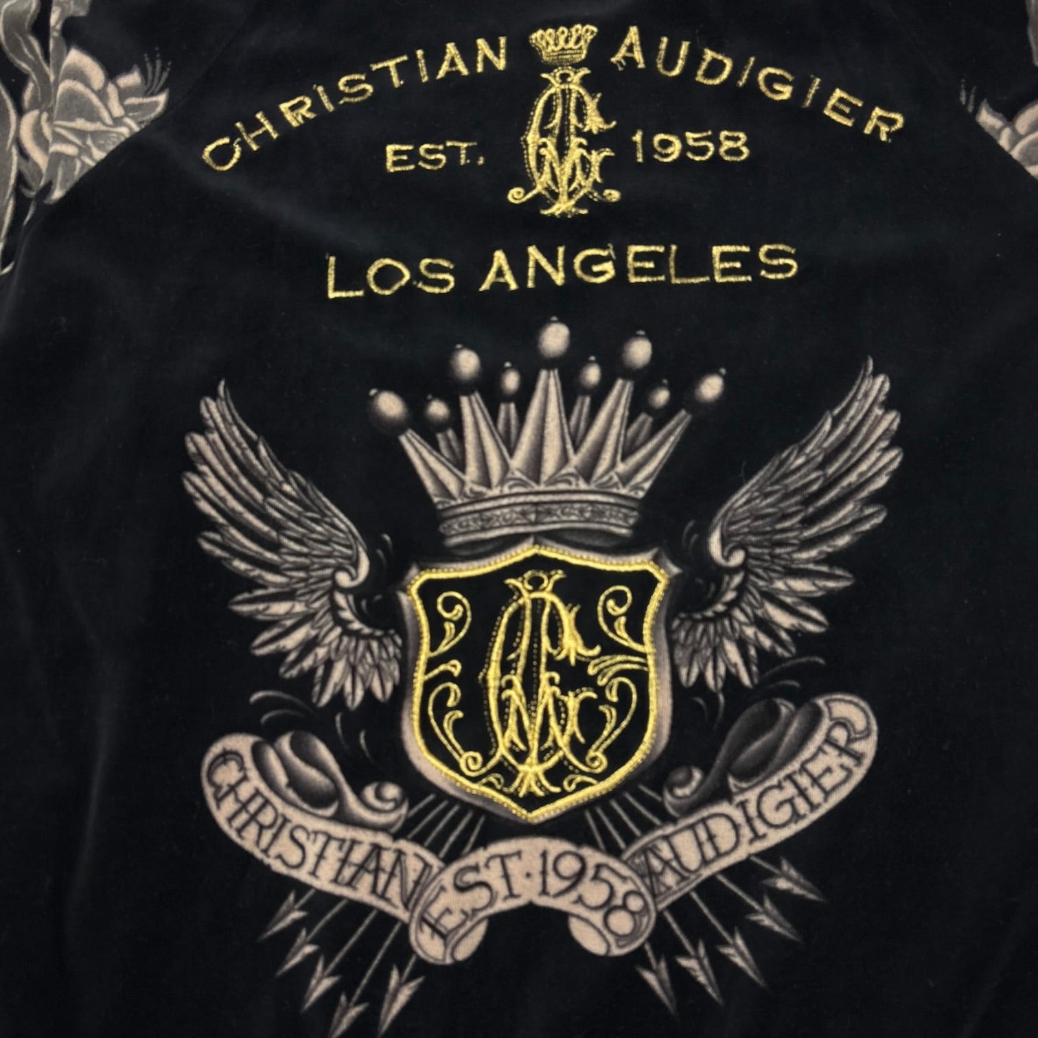 Vintage Y2K Christian Audigier Velour Full Zip Sweater