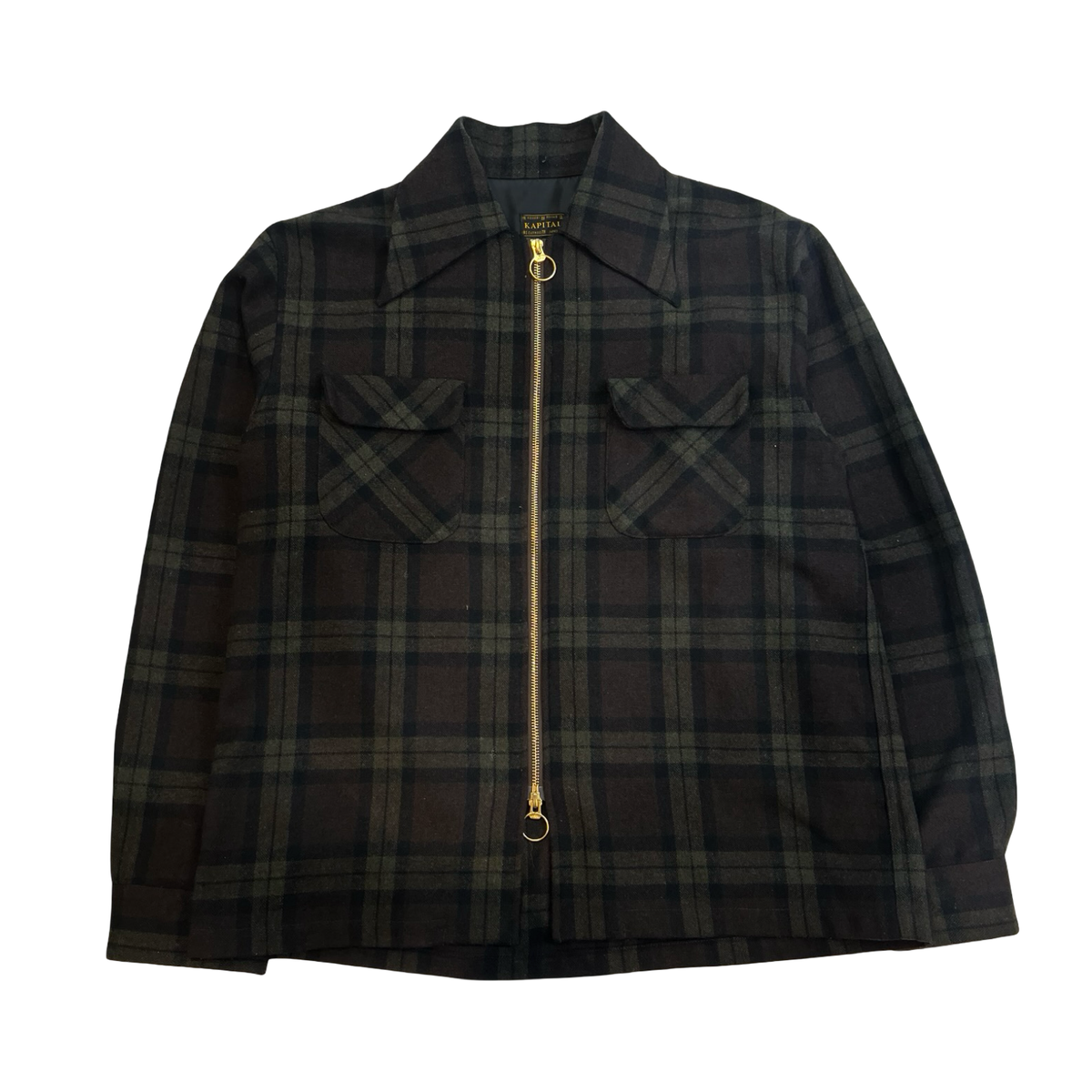 Kapital Wool Check Drizzle Open Collar Shirt Plaid