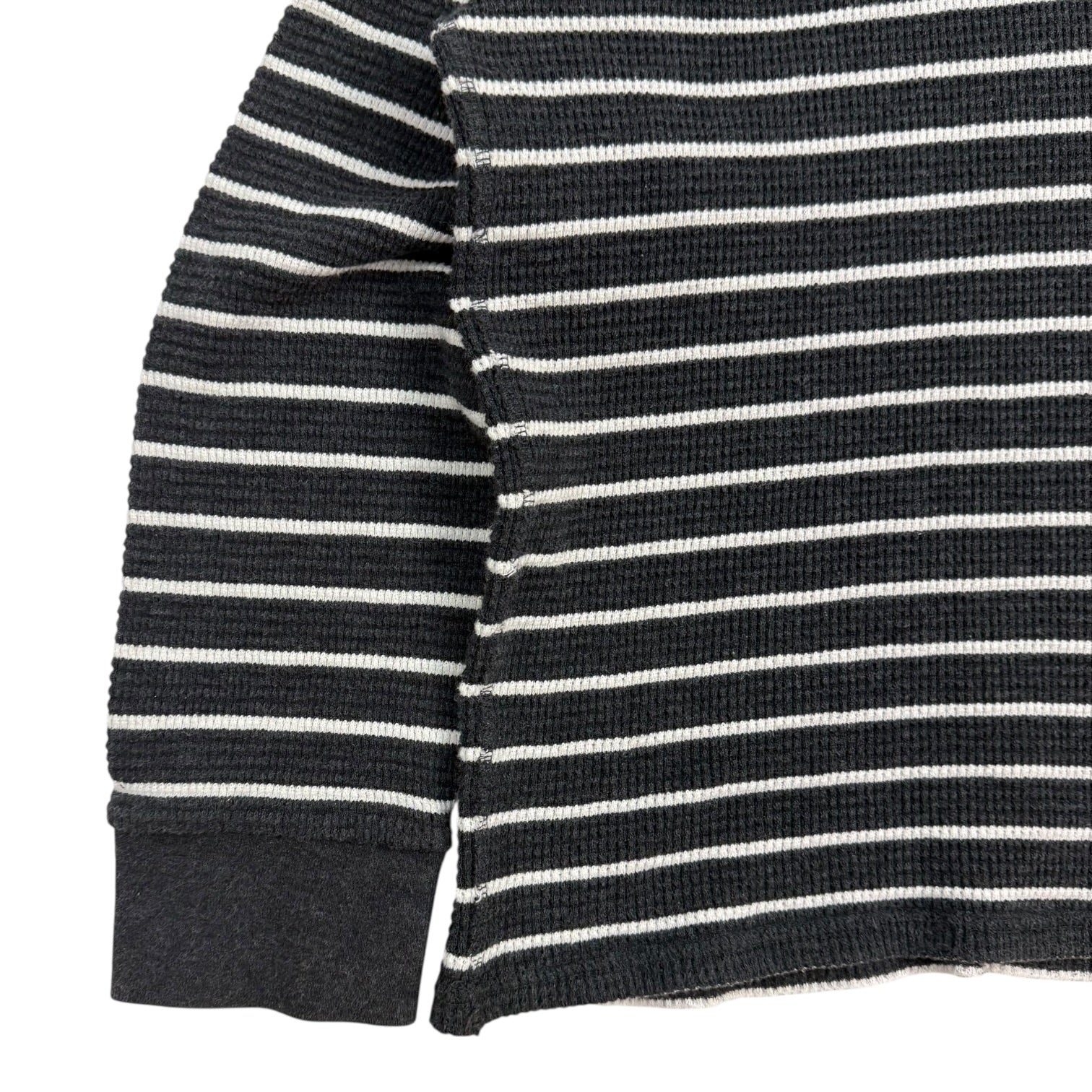 Vintage Polo Ralph Lauren Striped Waffle Knit Thermal Hoodie Black/White