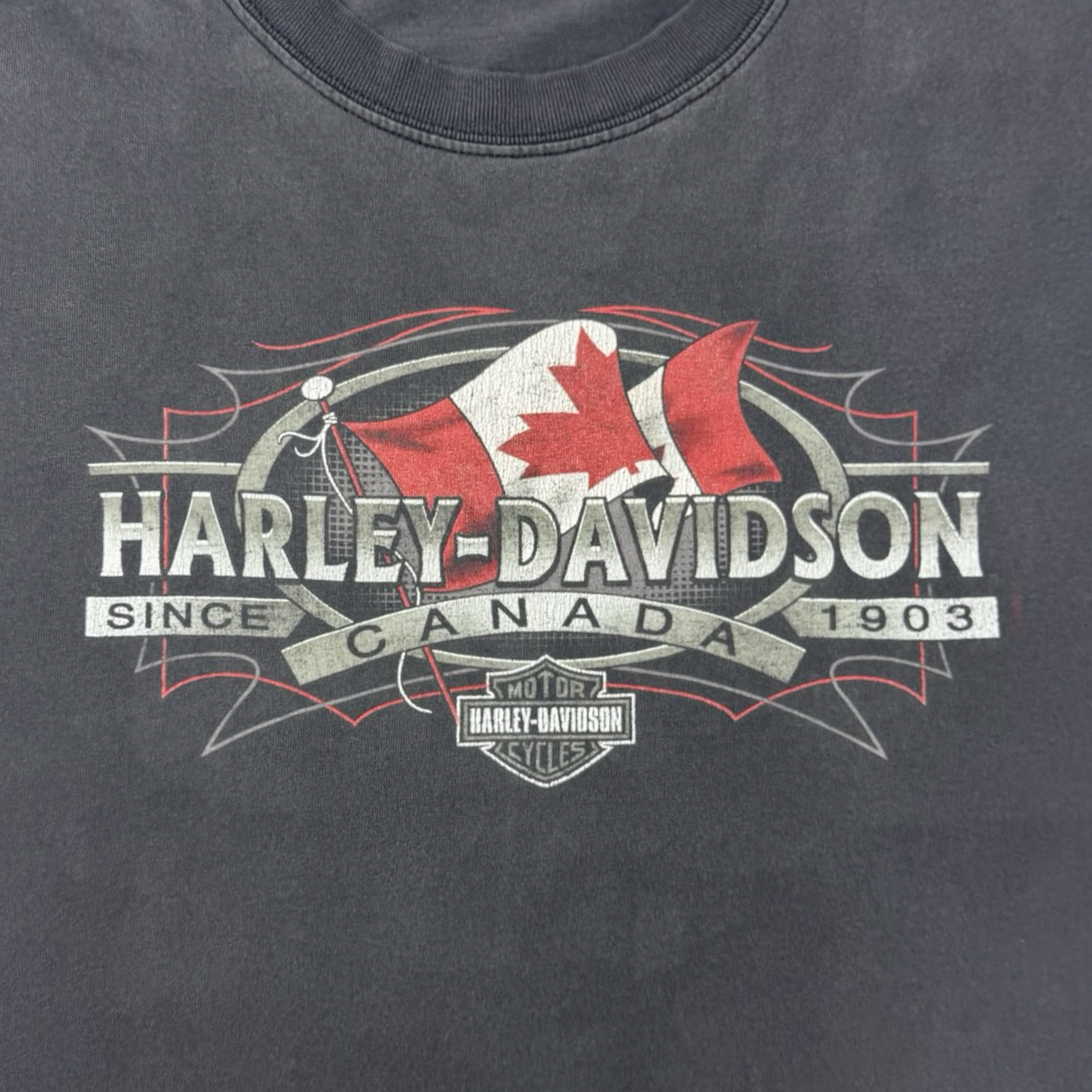 Vintage Harley Davidson Canada Flag T-Shirt Faded Black