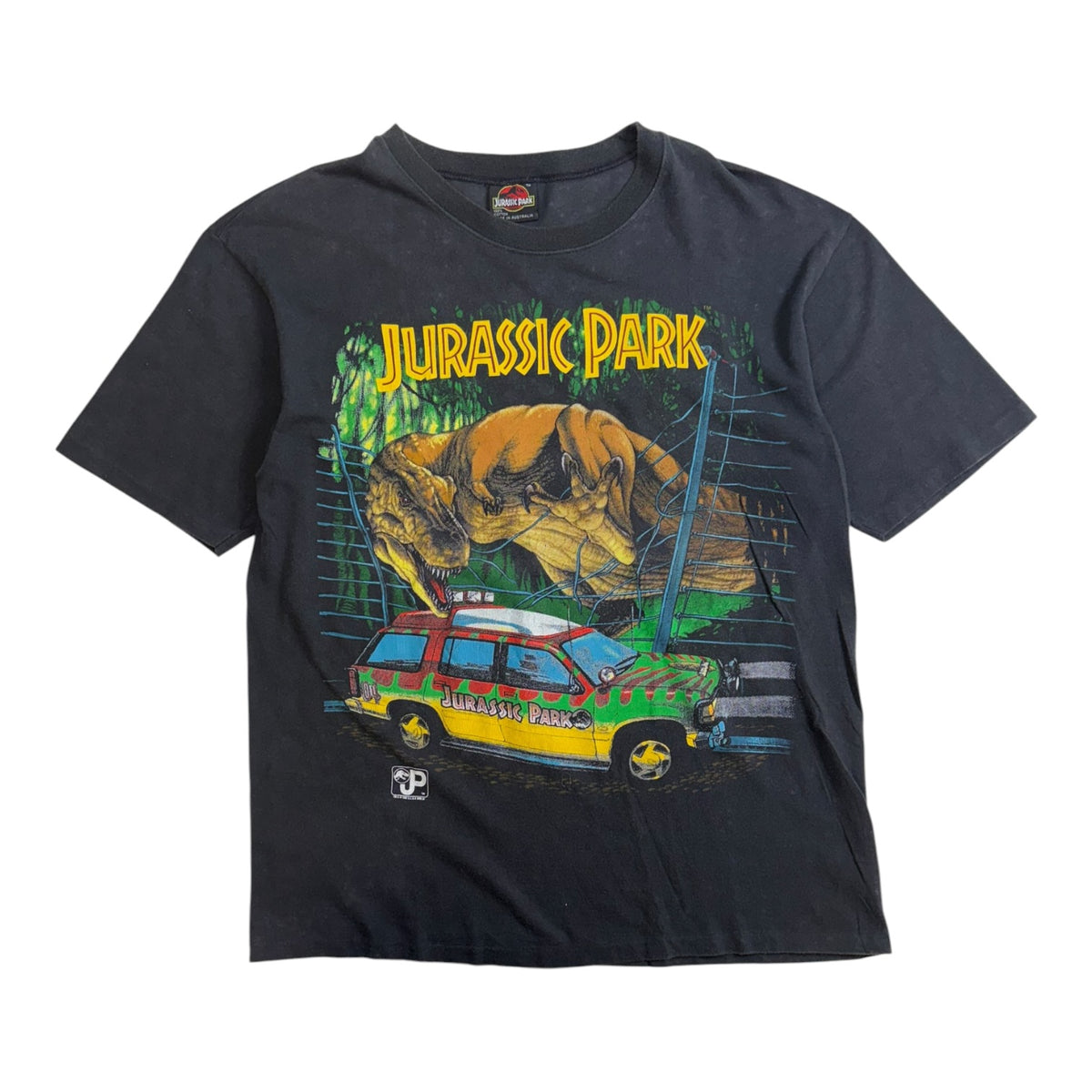 1993 Jurassic Park T-Rex Explorer Jeep T-Shirt Black