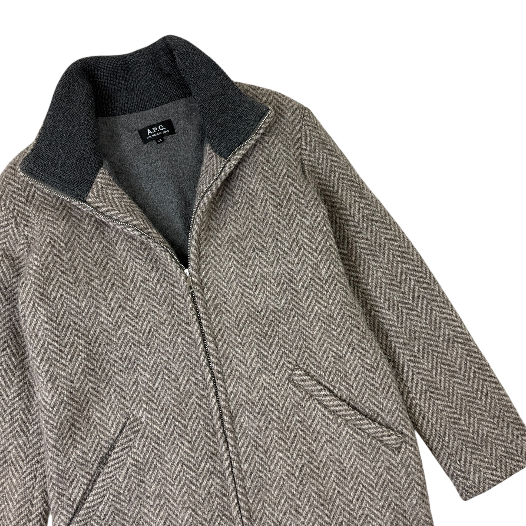 A.P.C Wool Herringbone Zip-Up Jacket Grey